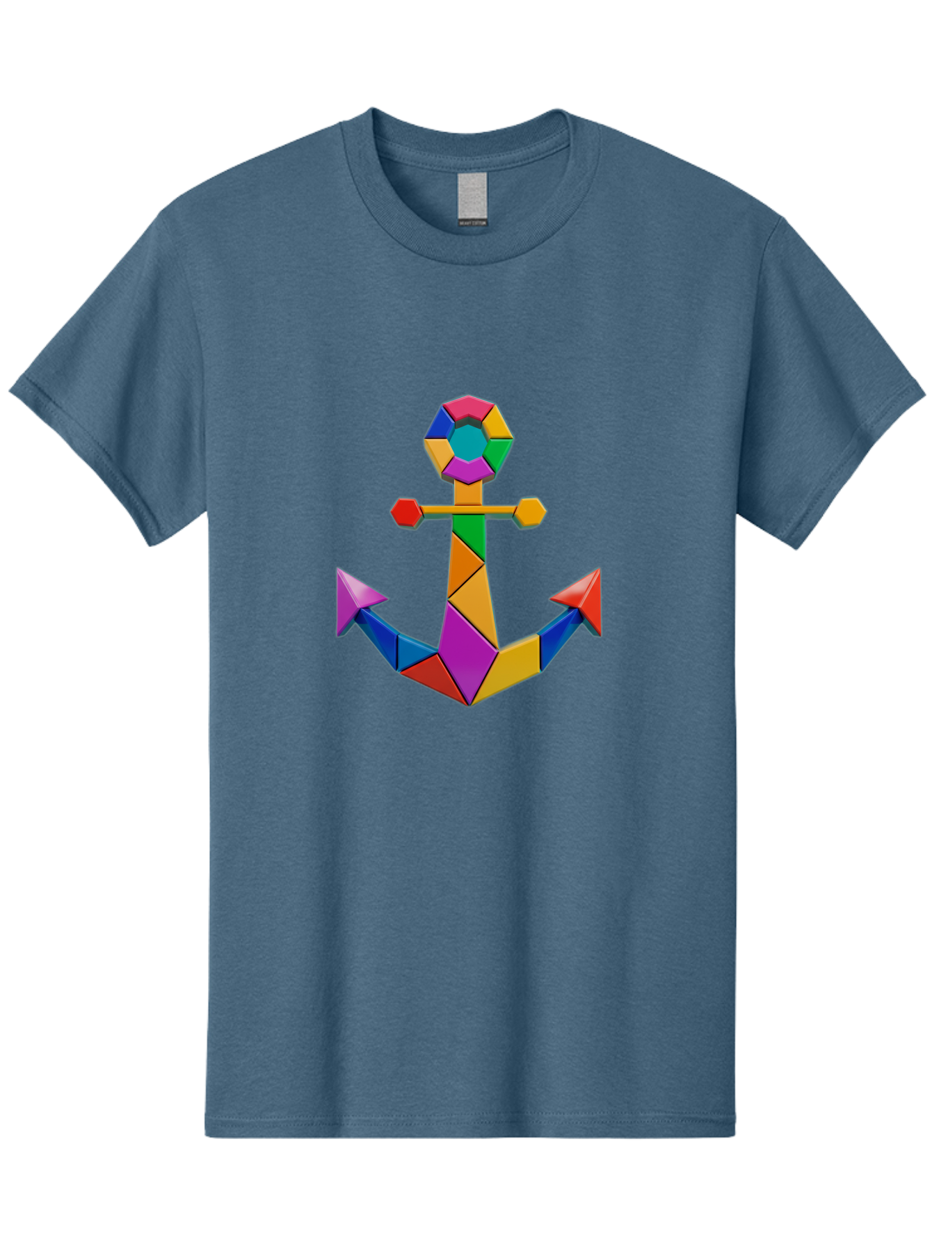 Colorful-Anchor Men'S Graphic Tee, 100% Cotton, Comfortable Casual Summer Wear, Machine Washable, Mosaic Art, Anchor Symbol, Colorful Design, Nautical Theme, Geometric Shapes, Vibrant Colors, Abstract Art, Creative Design, Modern Decoration Bae153