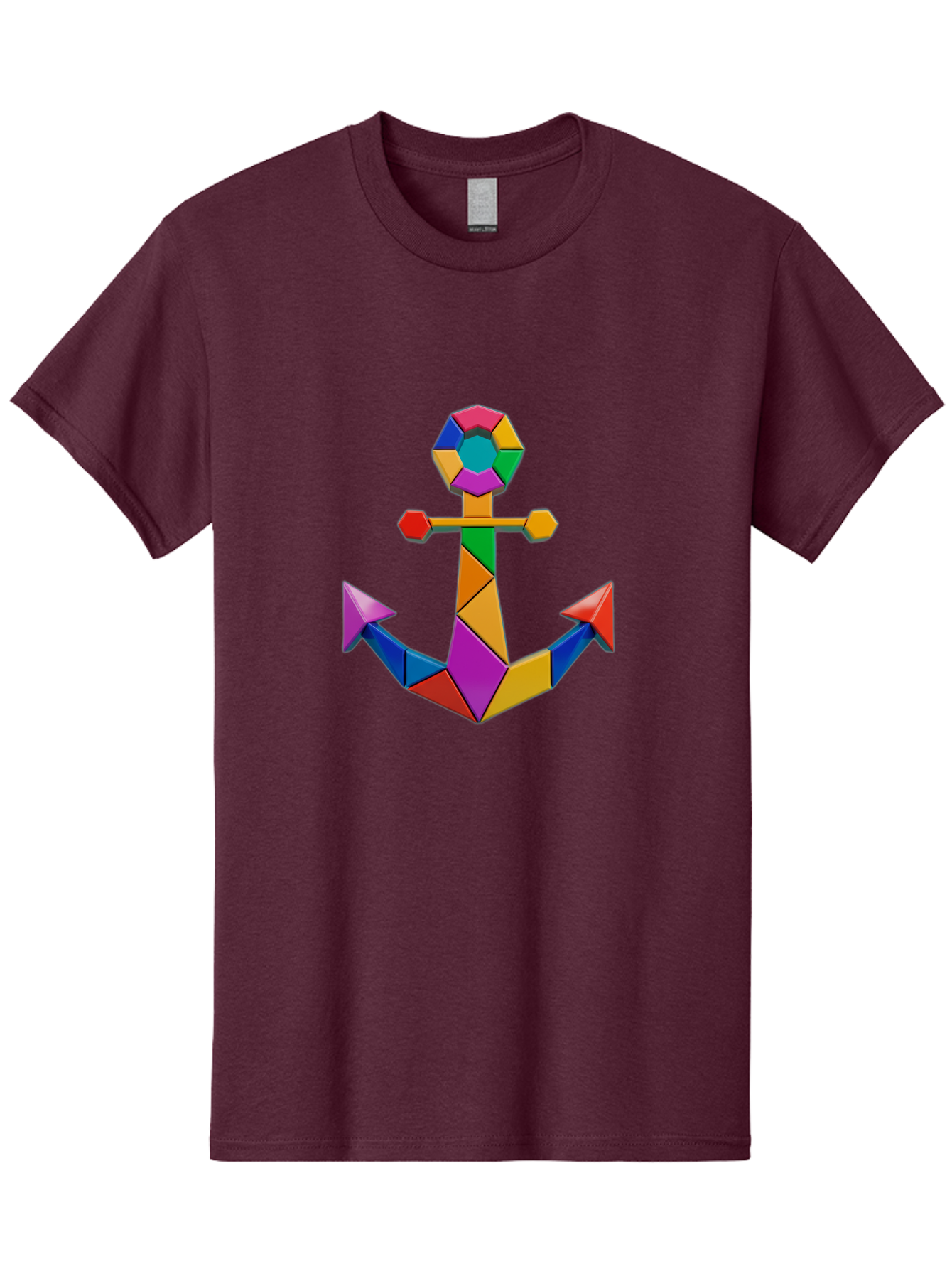 Colorful-Anchor Men'S Graphic Tee, 100% Cotton, Comfortable Casual Summer Wear, Machine Washable, Mosaic Art, Anchor Symbol, Colorful Design, Nautical Theme, Geometric Shapes, Vibrant Colors, Abstract Art, Creative Design, Modern Decoration Bae153