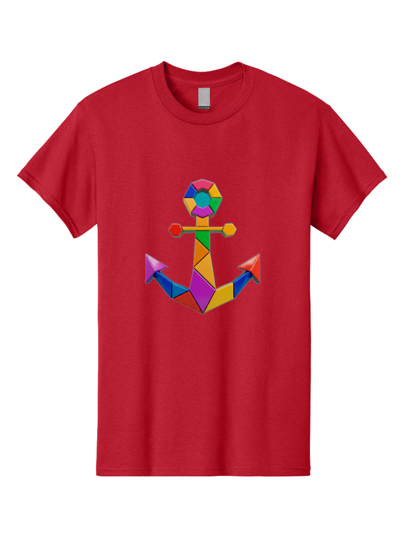 Colorful-Anchor Men'S Graphic Tee, 100% Cotton, Comfortable Casual Summer Wear, Machine Washable, Mosaic Art, Anchor Symbol, Colorful Design, Nautical Theme, Geometric Shapes, Vibrant Colors, Abstract Art, Creative Design, Modern Decoration Bae153