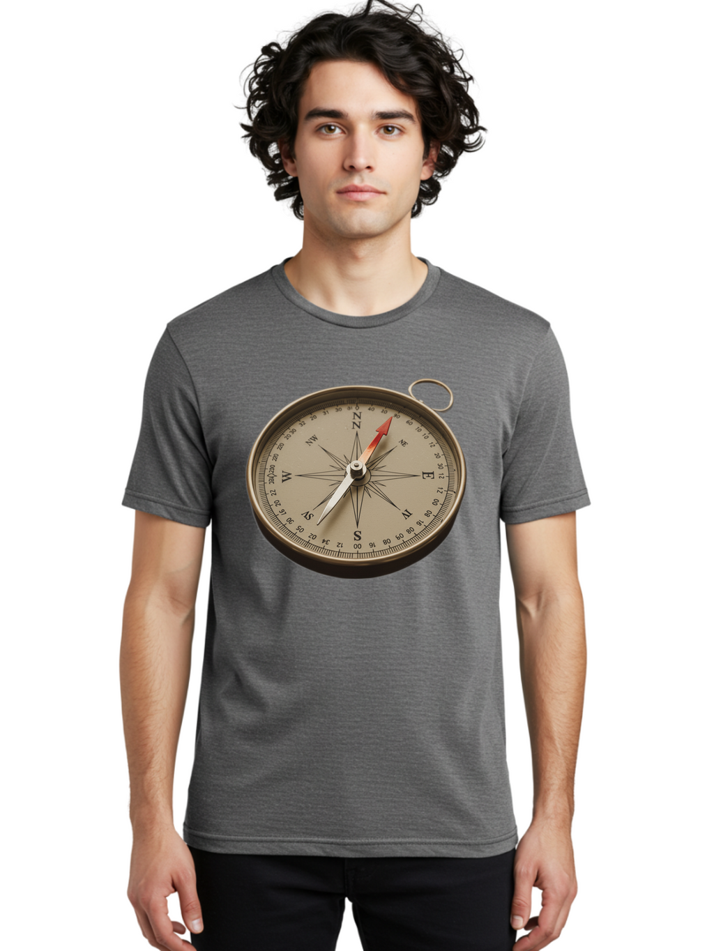 Compass Men'S Graphic Tee, 100% Cotton, Comfortable Casual Summer Wear, Machine Washable, Vintage Compass, Navigation Tool, Direction Finder, Cartography, Exploration, Travel, Orienteering, Compass Rose, Navigation Aid Bae155