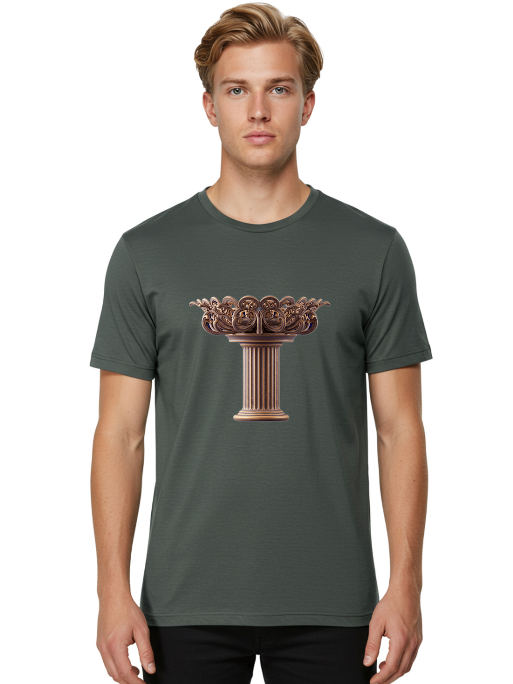 Corinthian-Column-Capital Men'S Graphic Tee, 100% Cotton, Comfortable Casual Summer Wear, Machine Washable, Corinthian Column, Ornate Capital, Classical Architecture, Luxurious Decor, Vintage Design, Antique Finish, Architectural Detail Bae157