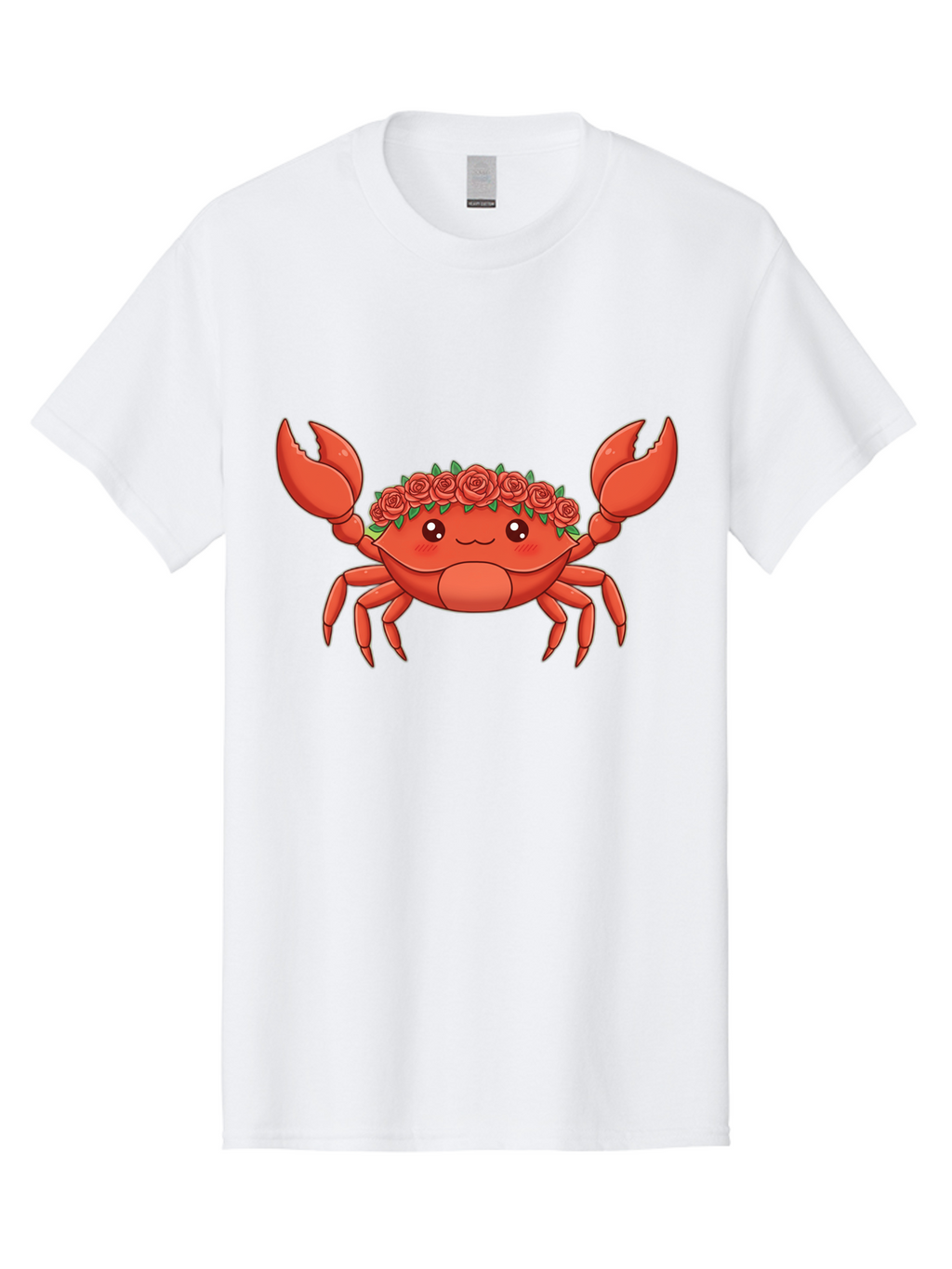 Crab-Wearing-Rose-Crown Men'S Graphic Tee, 100% Cotton, Comfortable Casual Summer Wear, Machine Washable, Cartoon Crab, Red Roses, Floral Crown, Cute Crustacean, Smiling Face, Red Crab, Rose Wreath, Kawaii Art Bae162