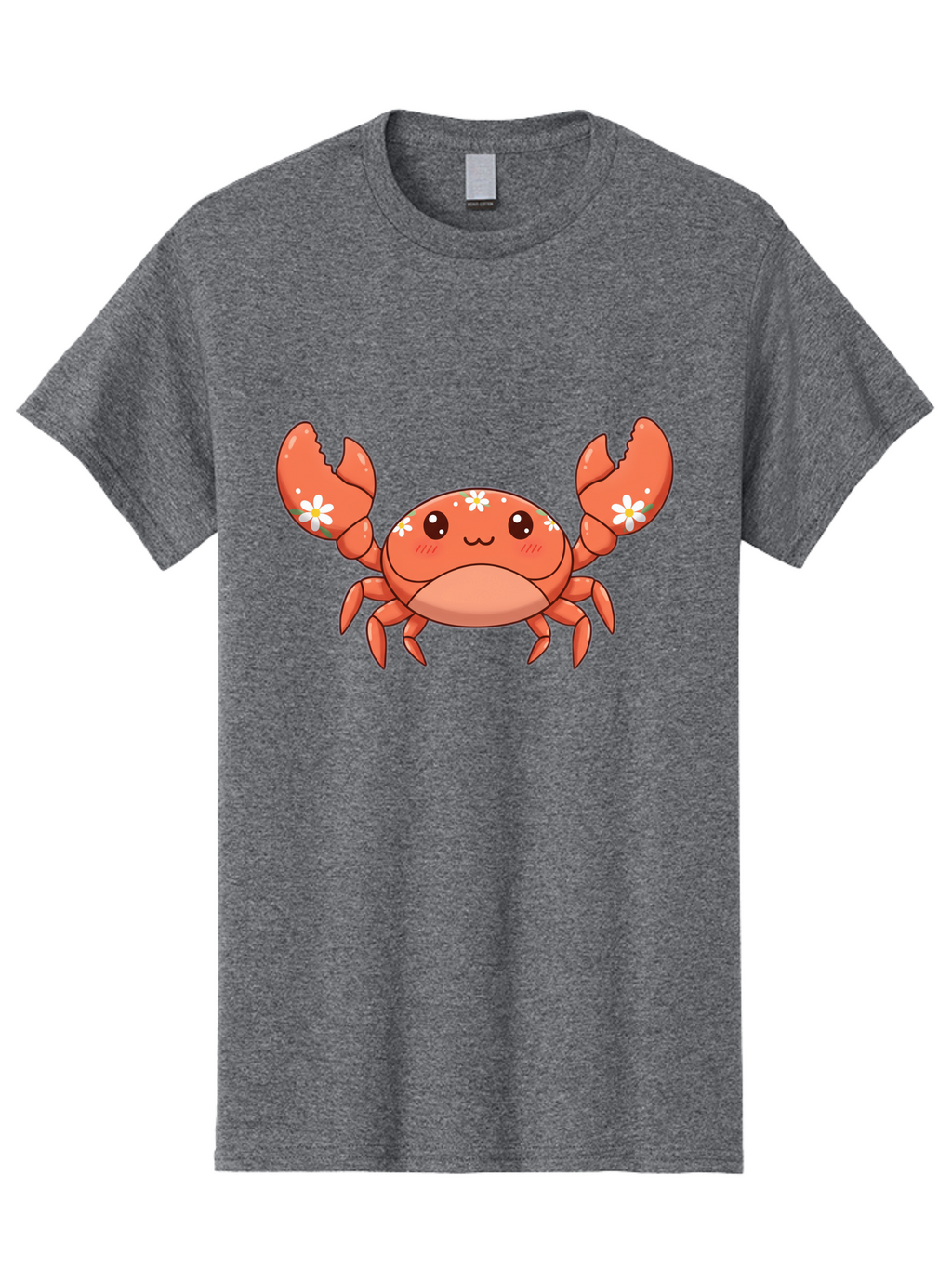 Crab-With-Flowers Men'S Graphic Tee, 100% Cotton, Comfortable Casual Summer Wear, Machine Washable, Cartoon Crab, Orange Crustacean, White Flowers, Cute Crustacean, Kawaii Art, Crab Illustration, Digital Artwork, Charming Character Bae166