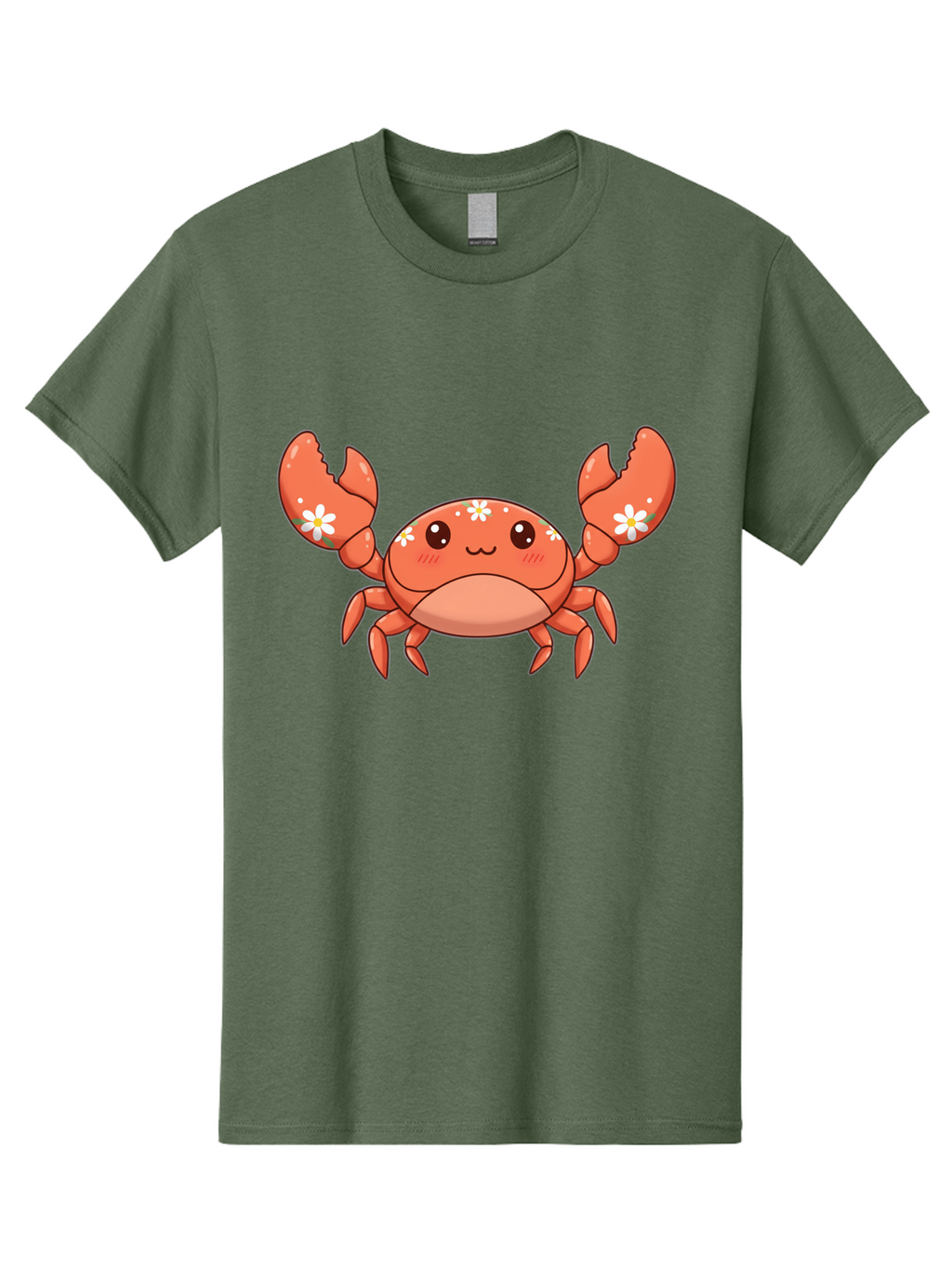 Crab-With-Flowers Men'S Graphic Tee, 100% Cotton, Comfortable Casual Summer Wear, Machine Washable, Cartoon Crab, Orange Crustacean, White Flowers, Cute Crustacean, Kawaii Art, Crab Illustration, Digital Artwork, Charming Character Bae166