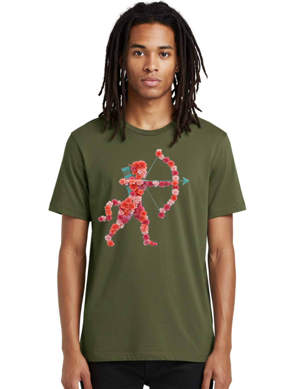 Cupid Men'S Graphic Tee, 100% Cotton, Comfortable Casual Summer Wear, Machine Washable, Cupid Made Of Flowers, Floral Art, Cute Cupid, Flower Power, Love Symbol, Valentine'S Day, Romance, Bow And Arrow, Pink Roses Bae168