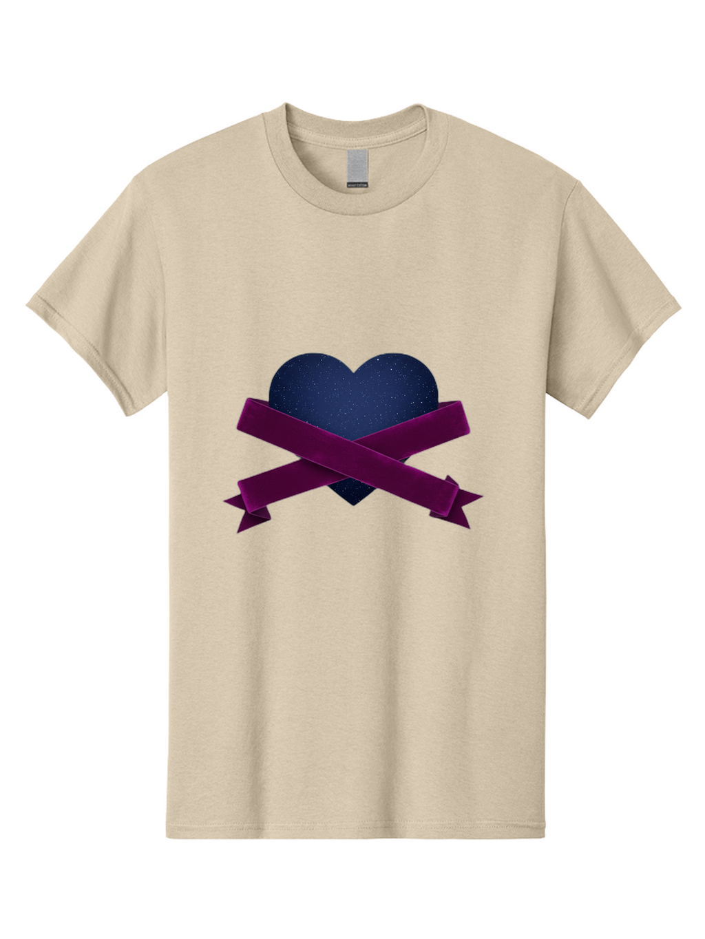 Dark-Heart-With-Ribbon Men'S Graphic Tee, 100% Cotton, Comfortable Casual Summer Wear, Machine Washable, Dark Heart, Purple Ribbon, Heart Shape, Velvet Texture, Symbol Of Love, Mourning Symbol, Grunge Style, Edgy Aesthetic, Dark Romance Bae173