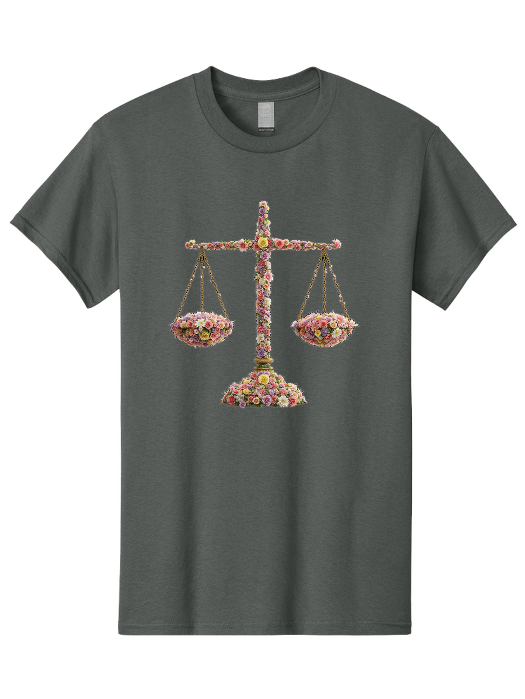 Floral-Scales Men'S Graphic Tee, 100% Cotton, Comfortable Casual Summer Wear, Machine Washable, Scale With Flowers, Floral Arrangement, Balance And Harmony, Beautiful Bouquet, Pastel Colors, Delicate Petals, Symmetry, Equilibrium Bae178