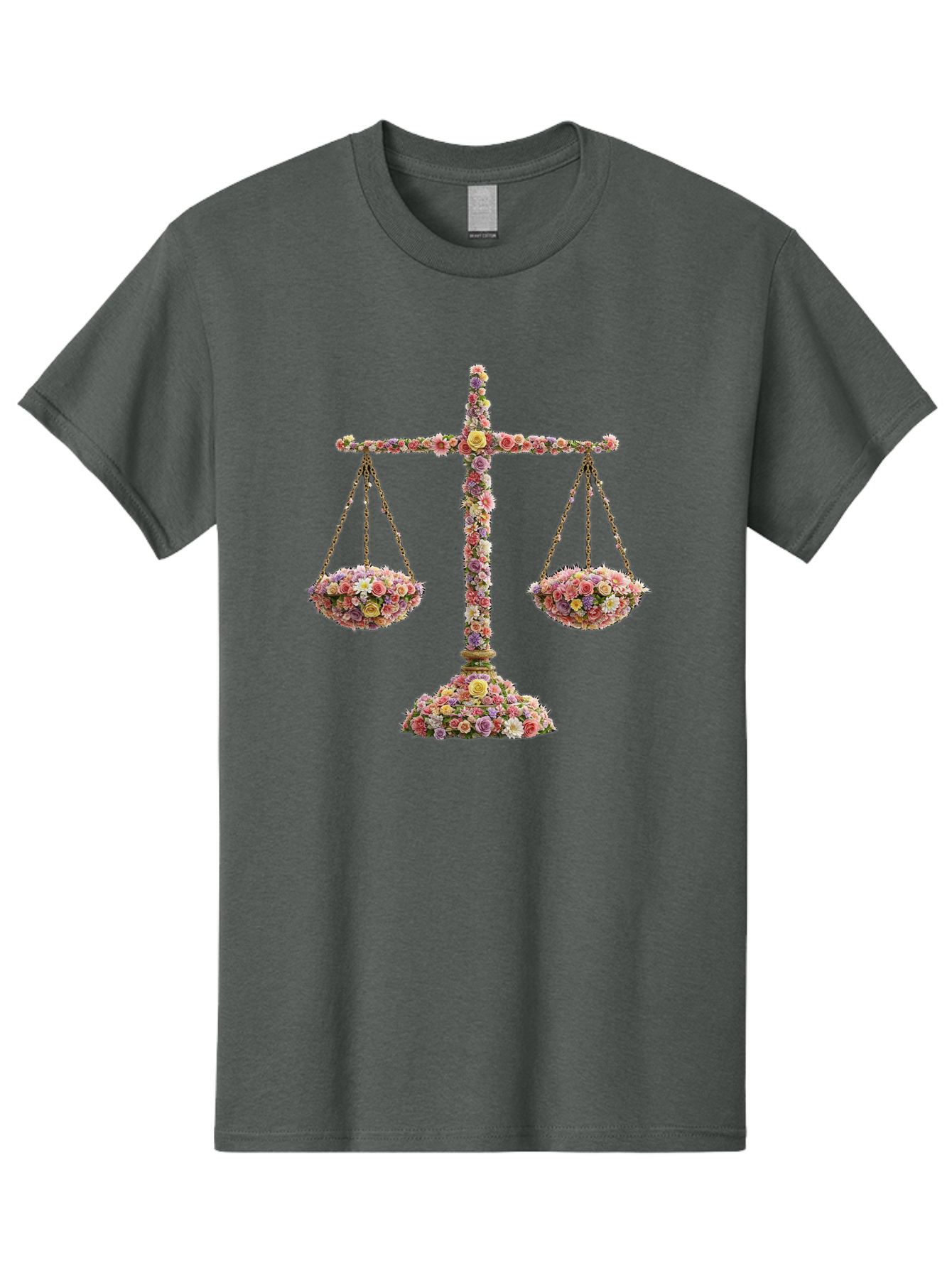Floral-Scales Men'S Graphic Tee, 100% Cotton, Comfortable Casual Summer Wear, Machine Washable, Scale With Flowers, Floral Arrangement, Balance And Harmony, Beautiful Bouquet, Pastel Colors, Delicate Petals, Symmetry, Equilibrium Bae178
