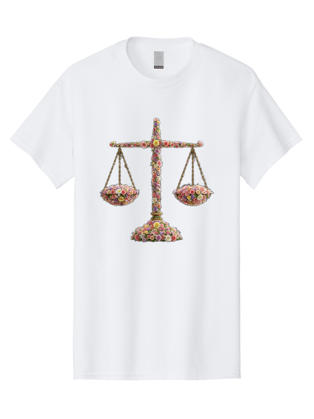 Floral-Scales Men'S Graphic Tee, 100% Cotton, Comfortable Casual Summer Wear, Machine Washable, Scale With Flowers, Floral Arrangement, Balance And Harmony, Beautiful Bouquet, Pastel Colors, Delicate Petals, Symmetry, Equilibrium Bae178