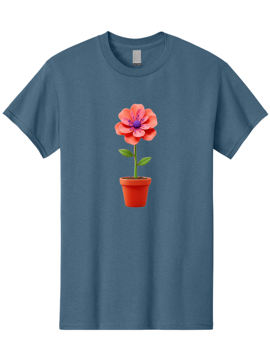 Flower-Pot Men'S Graphic Tee, 100% Cotton, Comfortable Casual Summer Wear, Machine Washable, Flower In Pot, Potted Plant, Pink Flower, Purple Center, Green Stem, Red Pot, Digital Illustration, Floral Design, Botanical Art, Garden Inspiration Bae181