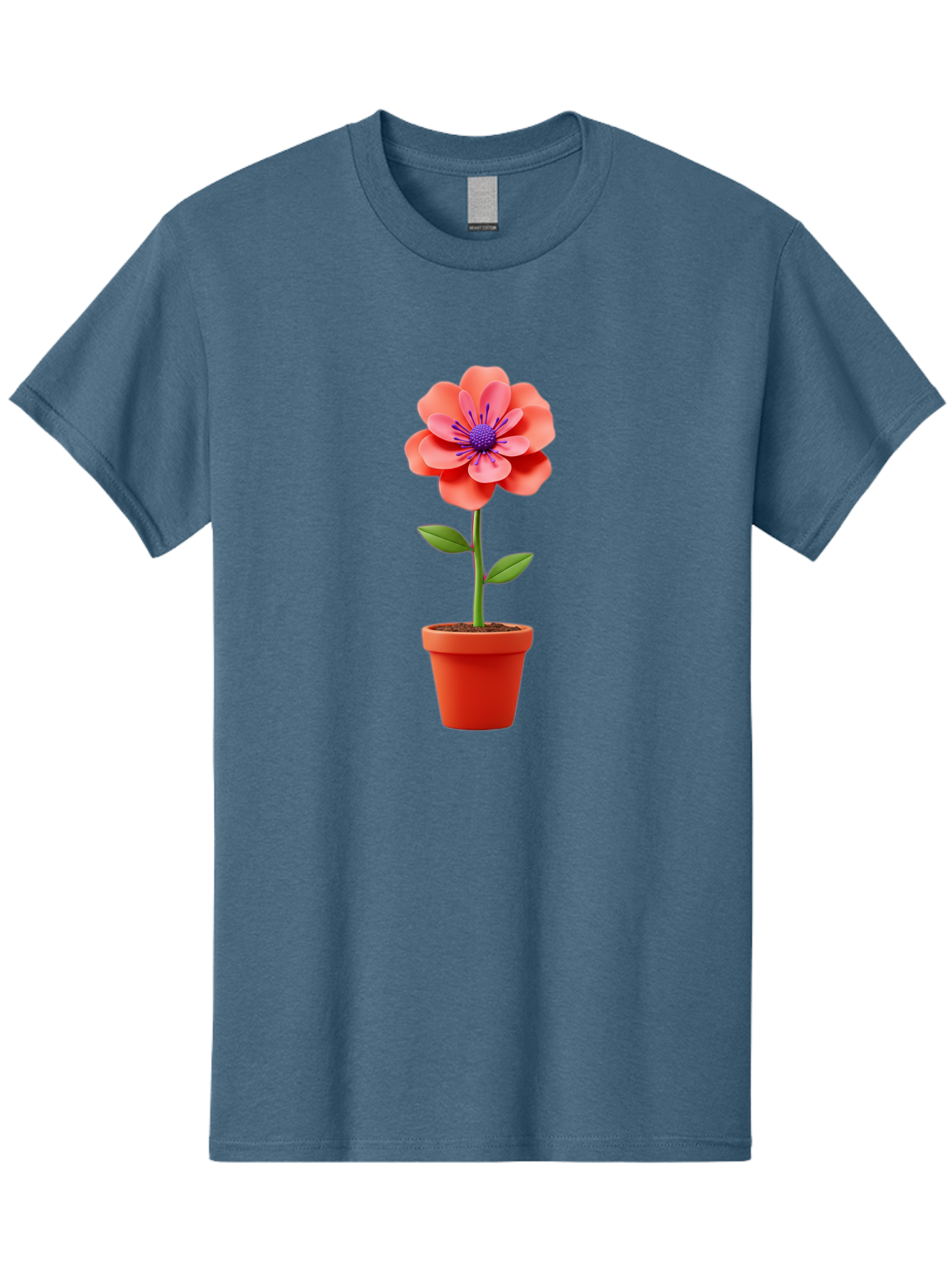 Flower-Pot Men'S Graphic Tee, 100% Cotton, Comfortable Casual Summer Wear, Machine Washable, Flower In Pot, Potted Plant, Pink Flower, Purple Center, Green Stem, Red Pot, Digital Illustration, Floral Design, Botanical Art, Garden Inspiration Bae181