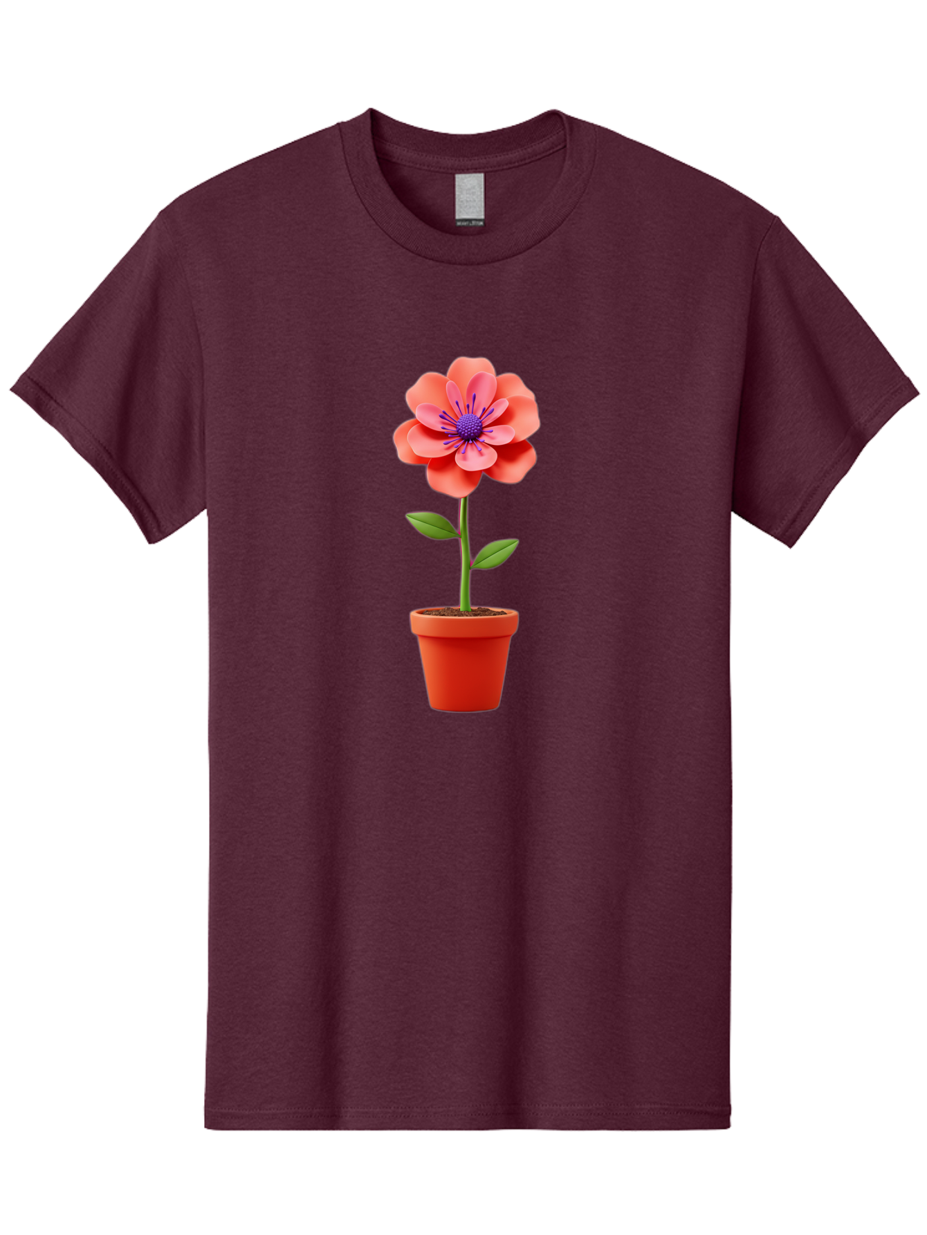 Flower-Pot Men'S Graphic Tee, 100% Cotton, Comfortable Casual Summer Wear, Machine Washable, Flower In Pot, Potted Plant, Pink Flower, Purple Center, Green Stem, Red Pot, Digital Illustration, Floral Design, Botanical Art, Garden Inspiration Bae181