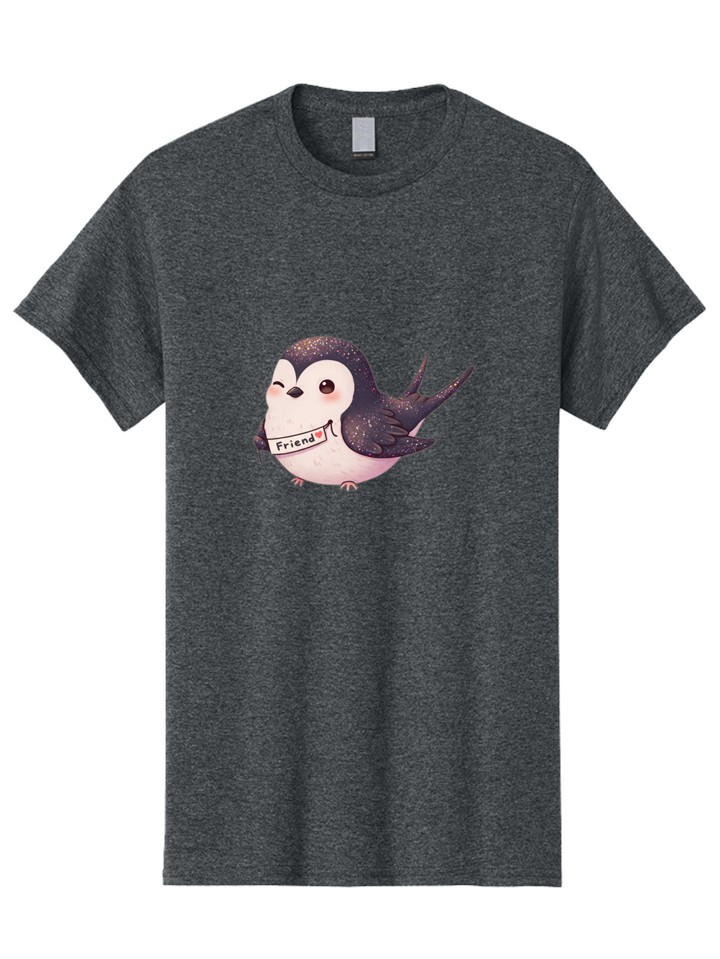 Friend Men'S Graphic Tee, 100% Cotton, Comfortable Casual Summer Wear, Machine Washable, Cartoon Bird, Friendship Symbol, Cute Animal, Bird Holding Sign, Sweet Gesture, Friendship Gift, Friendship Card, Adorable Illustration, Friendship Theme, Bae182