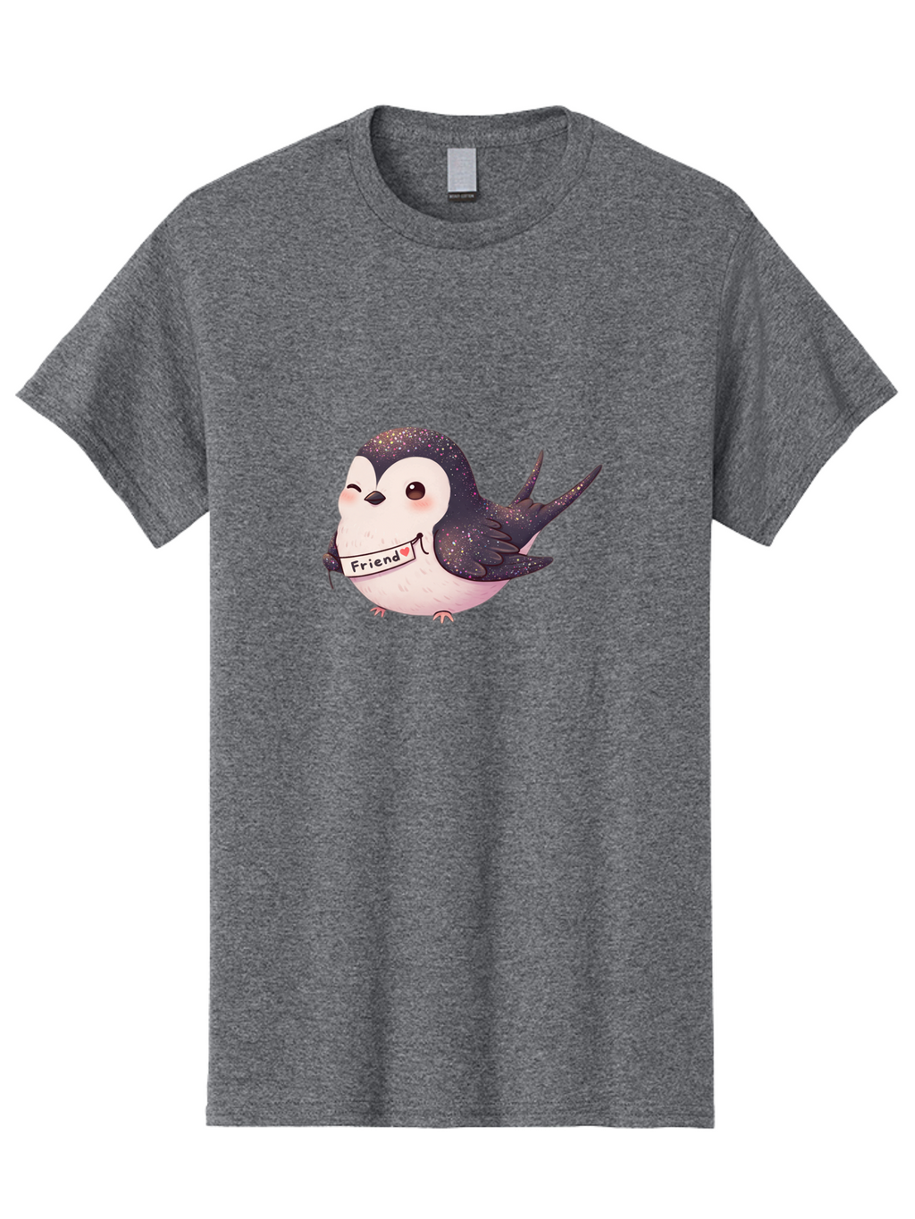 Friend Men'S Graphic Tee, 100% Cotton, Comfortable Casual Summer Wear, Machine Washable, Cartoon Bird, Friendship Symbol, Cute Animal, Bird Holding Sign, Sweet Gesture, Friendship Gift, Friendship Card, Adorable Illustration, Friendship Theme, Bae182