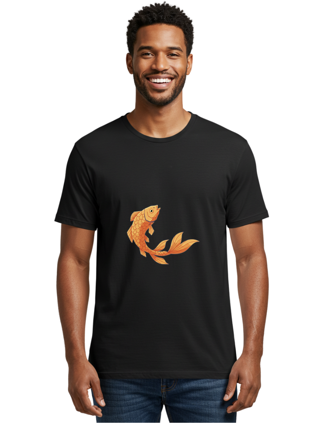 Goldfish-1 Men'S Graphic Tee, 100% Cotton, Comfortable Casual Summer Wear, Machine Washable, Goldfish, Orange Scales, Cartoon Character, Aquatic Life, Fish Illustration, Pet Fish, Koi Fish, Orange Fins, Orange Tail Bae188