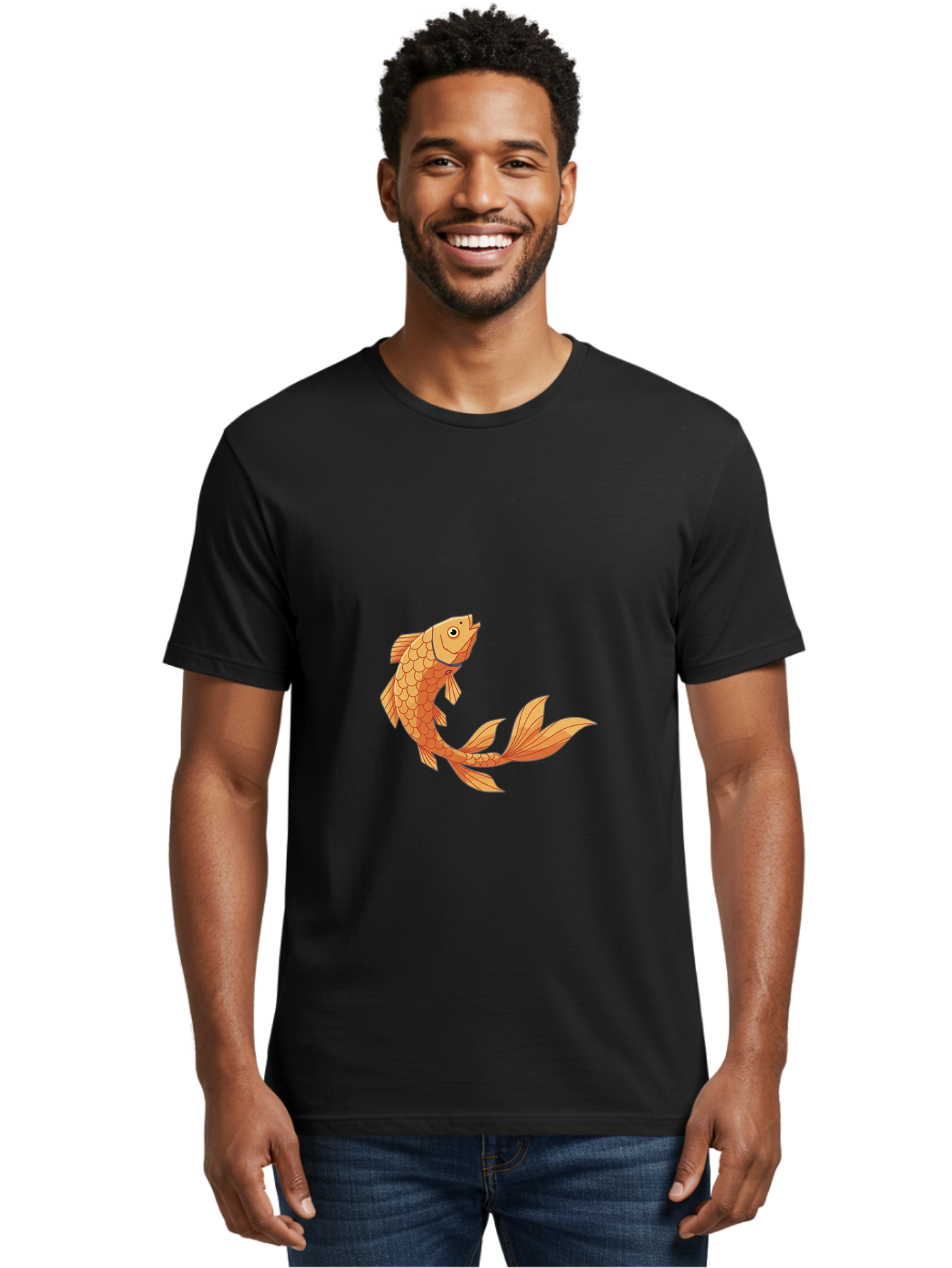 Goldfish-1 Men'S Graphic Tee, 100% Cotton, Comfortable Casual Summer Wear, Machine Washable, Goldfish, Orange Scales, Cartoon Character, Aquatic Life, Fish Illustration, Pet Fish, Koi Fish, Orange Fins, Orange Tail Bae188