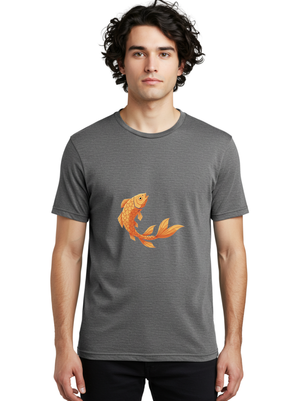 Goldfish-1 Men'S Graphic Tee, 100% Cotton, Comfortable Casual Summer Wear, Machine Washable, Goldfish, Orange Scales, Cartoon Character, Aquatic Life, Fish Illustration, Pet Fish, Koi Fish, Orange Fins, Orange Tail Bae188