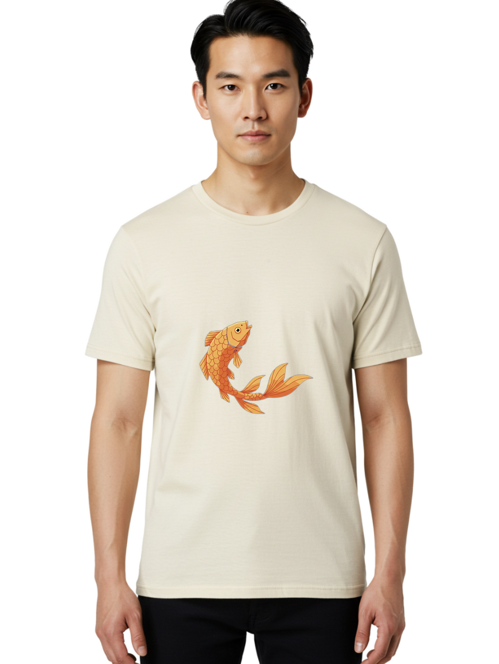 Goldfish-1 Men'S Graphic Tee, 100% Cotton, Comfortable Casual Summer Wear, Machine Washable, Goldfish, Orange Scales, Cartoon Character, Aquatic Life, Fish Illustration, Pet Fish, Koi Fish, Orange Fins, Orange Tail Bae188