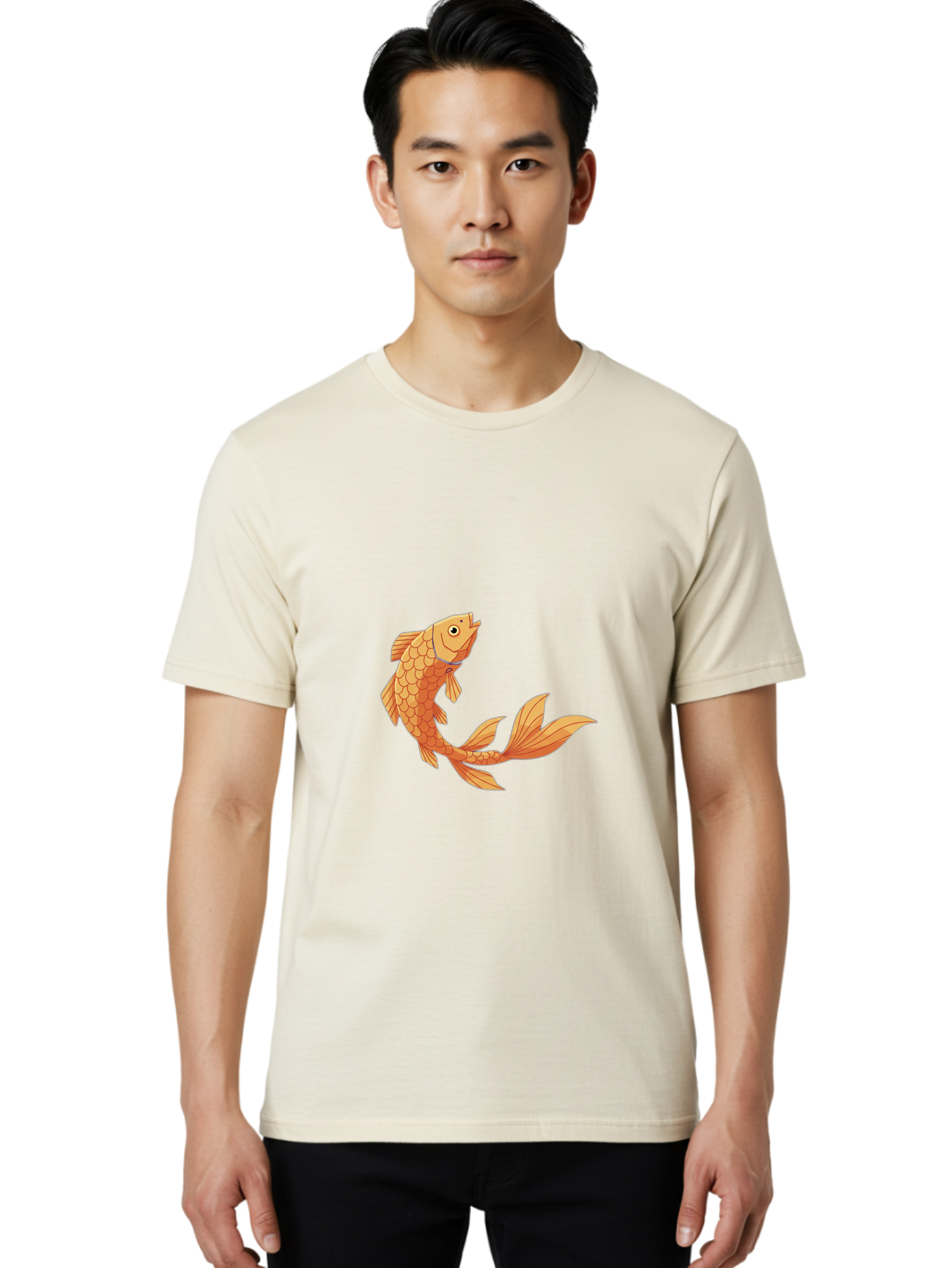 Goldfish-1 Men'S Graphic Tee, 100% Cotton, Comfortable Casual Summer Wear, Machine Washable, Goldfish, Orange Scales, Cartoon Character, Aquatic Life, Fish Illustration, Pet Fish, Koi Fish, Orange Fins, Orange Tail Bae188