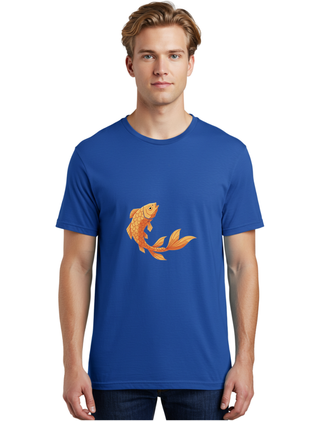 Goldfish-1 Men'S Graphic Tee, 100% Cotton, Comfortable Casual Summer Wear, Machine Washable, Goldfish, Orange Scales, Cartoon Character, Aquatic Life, Fish Illustration, Pet Fish, Koi Fish, Orange Fins, Orange Tail Bae188