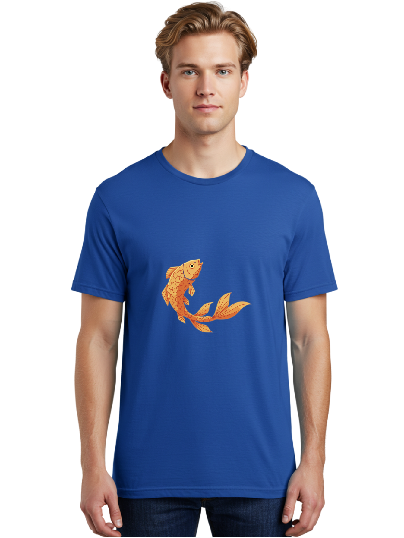Goldfish-1 Men'S Graphic Tee, 100% Cotton, Comfortable Casual Summer Wear, Machine Washable, Goldfish, Orange Scales, Cartoon Character, Aquatic Life, Fish Illustration, Pet Fish, Koi Fish, Orange Fins, Orange Tail Bae188