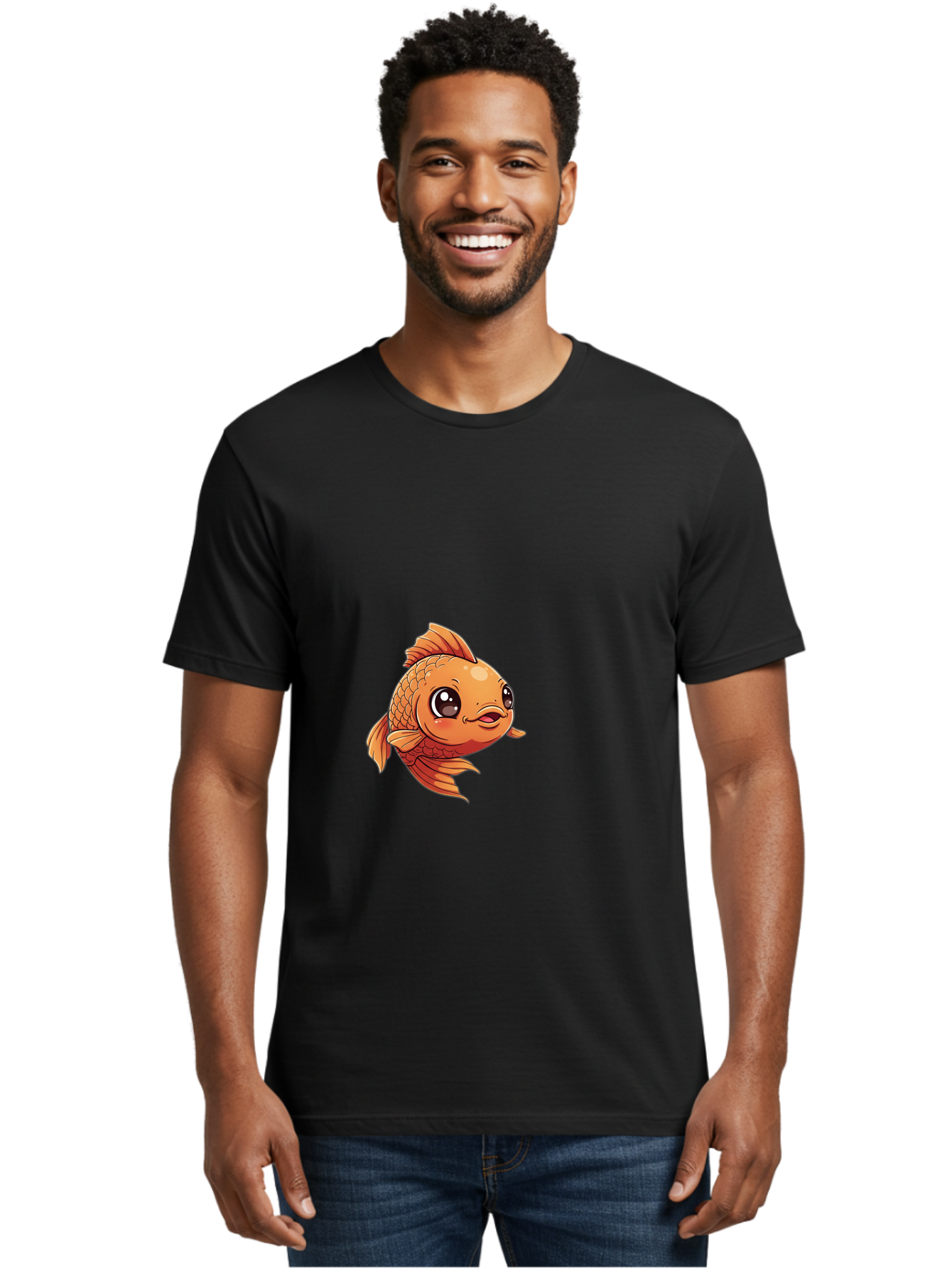 Goldfish Men'S Graphic Tee, 100% Cotton, Comfortable Casual Summer Wear, Machine Washable, Cartoon Goldfish, Orange Fish, Kawaii Character, Adorable Face, Cute Illustration, Whimsical Design, Playful Expression, Digital Art, Animated Character Bae190