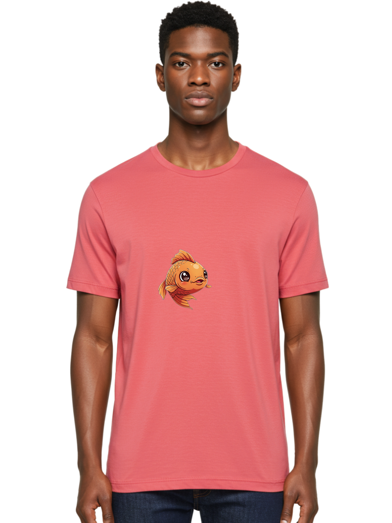 Goldfish Men'S Graphic Tee, 100% Cotton, Comfortable Casual Summer Wear, Machine Washable, Cartoon Goldfish, Orange Fish, Kawaii Character, Adorable Face, Cute Illustration, Whimsical Design, Playful Expression, Digital Art, Animated Character Bae190