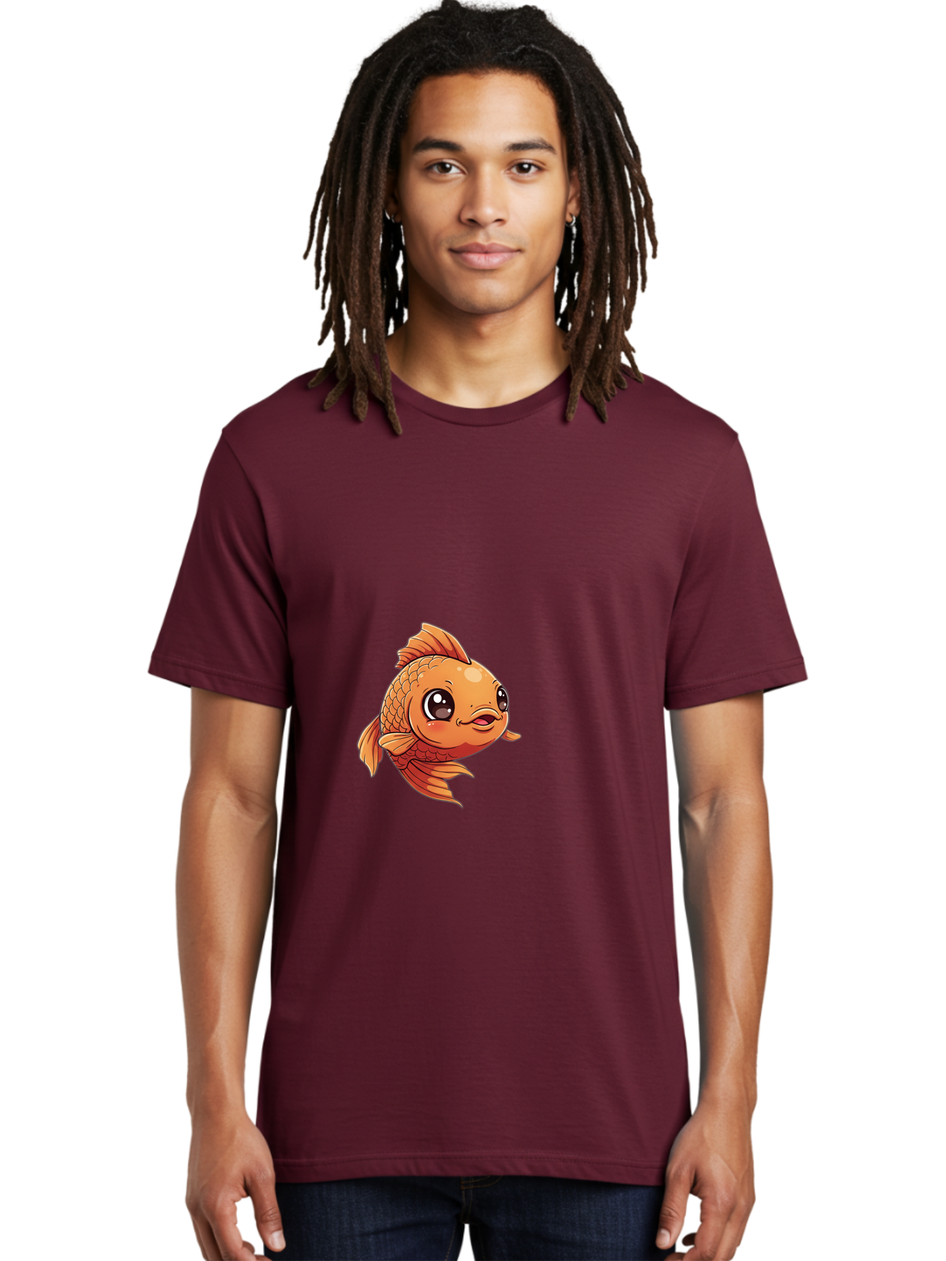 Goldfish Men'S Graphic Tee, 100% Cotton, Comfortable Casual Summer Wear, Machine Washable, Cartoon Goldfish, Orange Fish, Kawaii Character, Adorable Face, Cute Illustration, Whimsical Design, Playful Expression, Digital Art, Animated Character Bae190