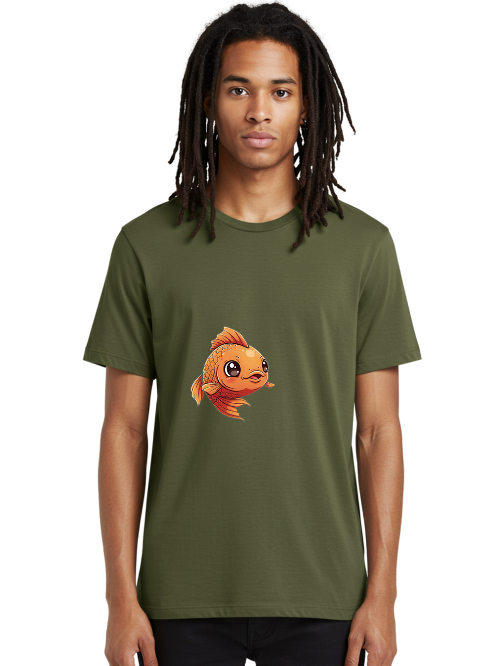 Goldfish Men'S Graphic Tee, 100% Cotton, Comfortable Casual Summer Wear, Machine Washable, Cartoon Goldfish, Orange Fish, Kawaii Character, Adorable Face, Cute Illustration, Whimsical Design, Playful Expression, Digital Art, Animated Character Bae190