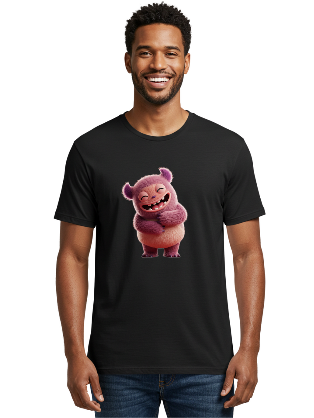 Grumps-Monster Men'S Graphic Tee, 100% Cotton, Comfortable Casual Summer Wear, Machine Washable, Happy Monster, Cartoon Character, Purple Creature, Smiling Face, Embracing Self, Funny Creature, Adorable Monster, Cute Character, Bae193