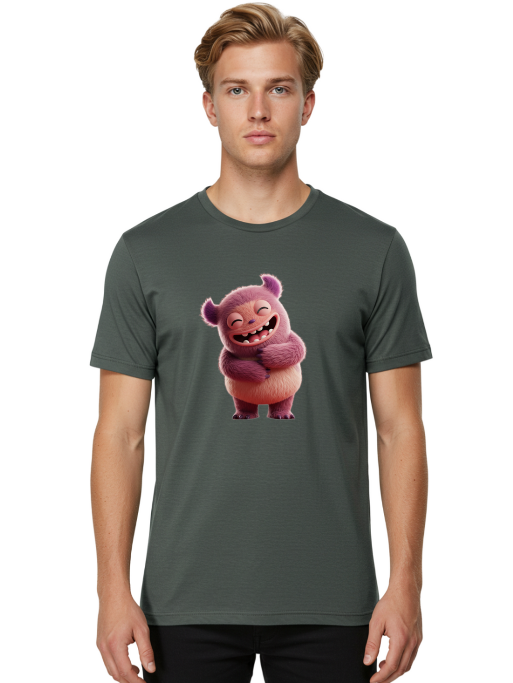 Grumps-Monster Men'S Graphic Tee, 100% Cotton, Comfortable Casual Summer Wear, Machine Washable, Happy Monster, Cartoon Character, Purple Creature, Smiling Face, Embracing Self, Funny Creature, Adorable Monster, Cute Character, Bae193