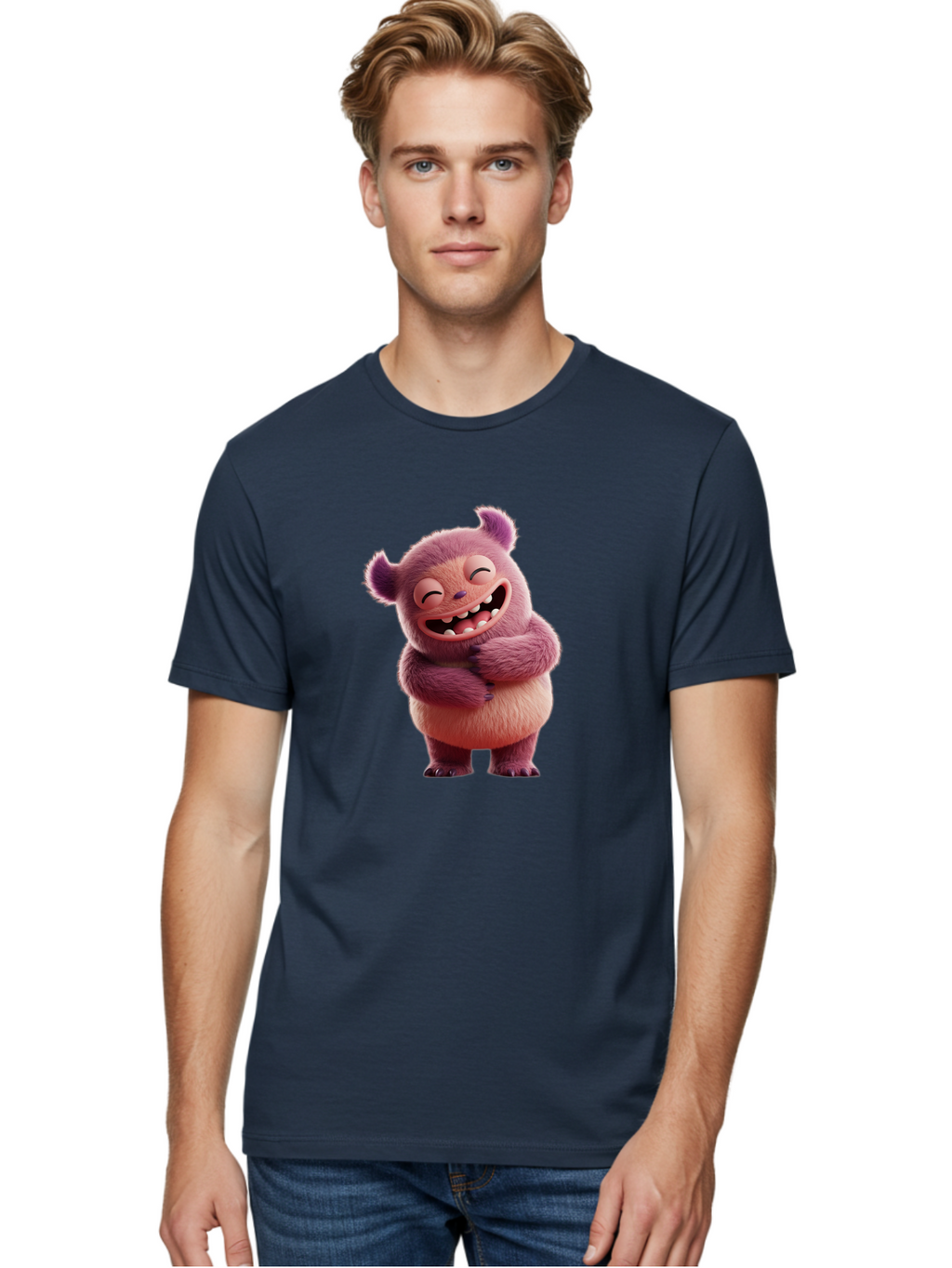 Grumps-Monster Men'S Graphic Tee, 100% Cotton, Comfortable Casual Summer Wear, Machine Washable, Happy Monster, Cartoon Character, Purple Creature, Smiling Face, Embracing Self, Funny Creature, Adorable Monster, Cute Character, Bae193