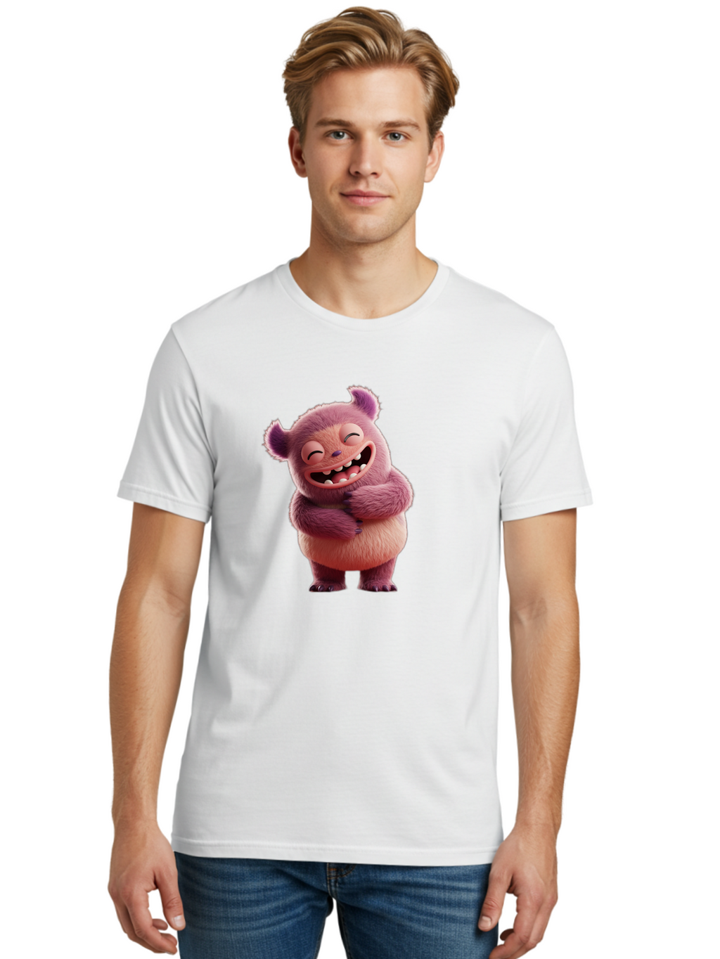 Grumps-Monster Men'S Graphic Tee, 100% Cotton, Comfortable Casual Summer Wear, Machine Washable, Happy Monster, Cartoon Character, Purple Creature, Smiling Face, Embracing Self, Funny Creature, Adorable Monster, Cute Character, Bae193