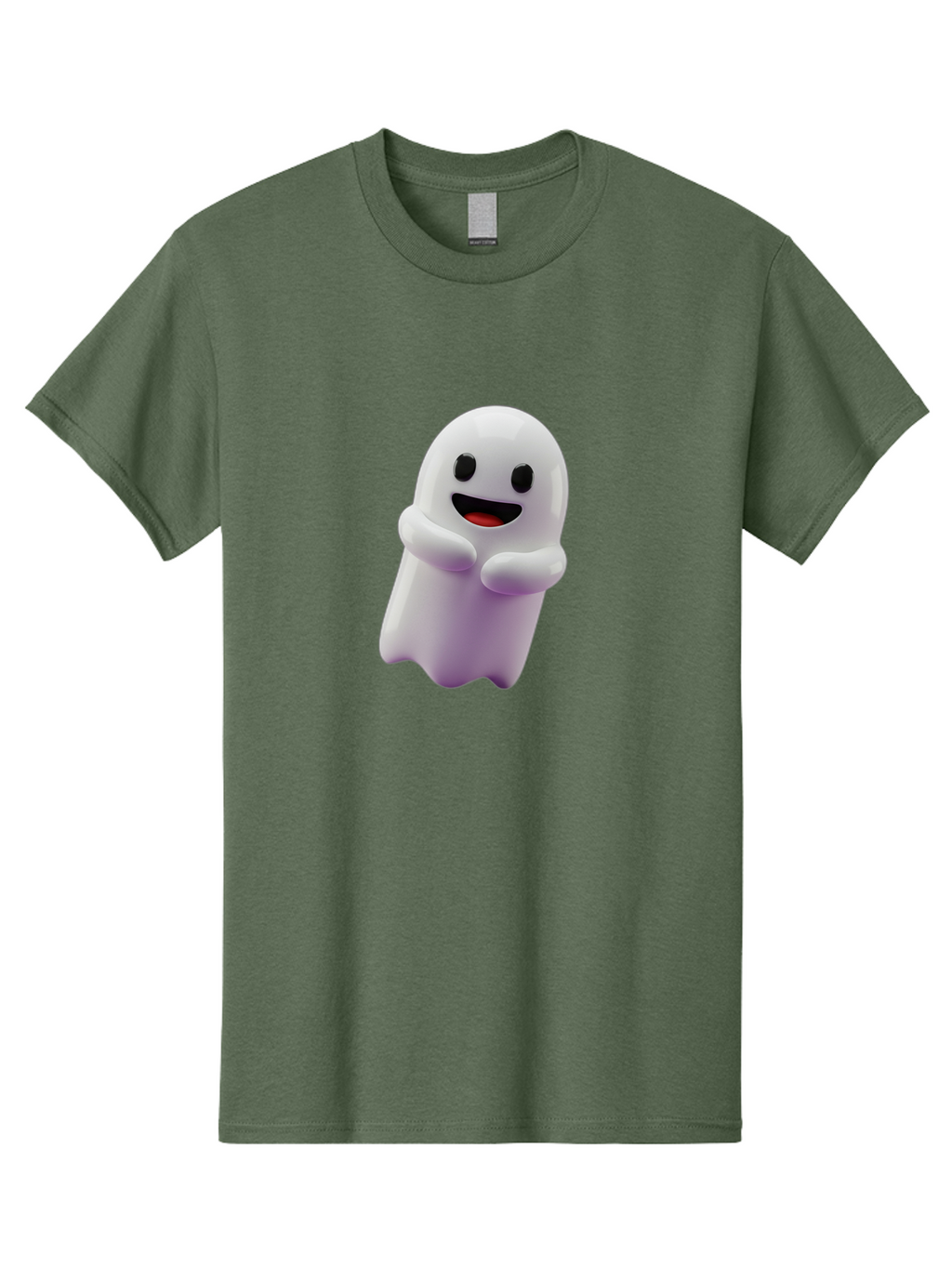 Happy-Ghost Men'S Graphic Tee, 100% Cotton, Comfortable Casual Summer Wear, Machine Washable, Cartoon Ghost, Friendly Spirit, Smiling Face, Cute Character, 3D Illustration, White Ghost, Halloween Theme, Digital Art, Cheerful Design Bae194