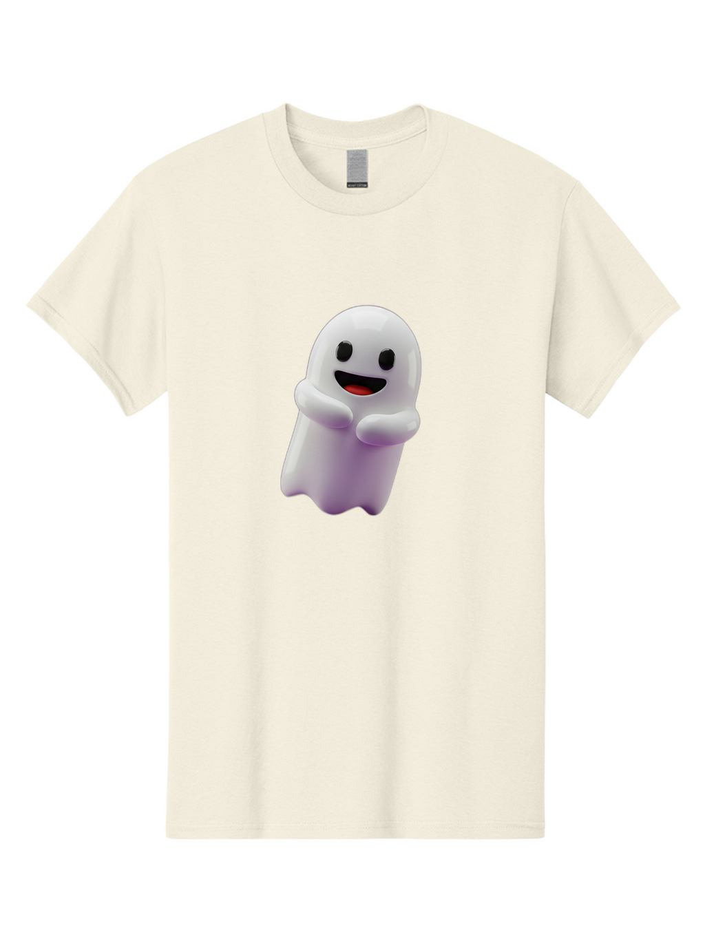 Happy-Ghost Men'S Graphic Tee, 100% Cotton, Comfortable Casual Summer Wear, Machine Washable, Cartoon Ghost, Friendly Spirit, Smiling Face, Cute Character, 3D Illustration, White Ghost, Halloween Theme, Digital Art, Cheerful Design Bae194