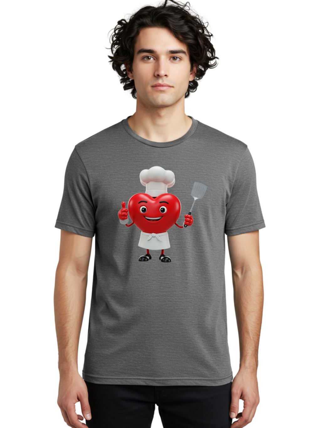 Heart-Chef Men'S Graphic Tee, 100% Cotton, Comfortable Casual Summer Wear, Machine Washable, Heart-Shaped Chef Mascot, Cooking With Love, Chef Hat, White Apron, Thumbs Up, Approval, Kitchen Tool, Culinary Delight, Cartoon Character, Bae198
