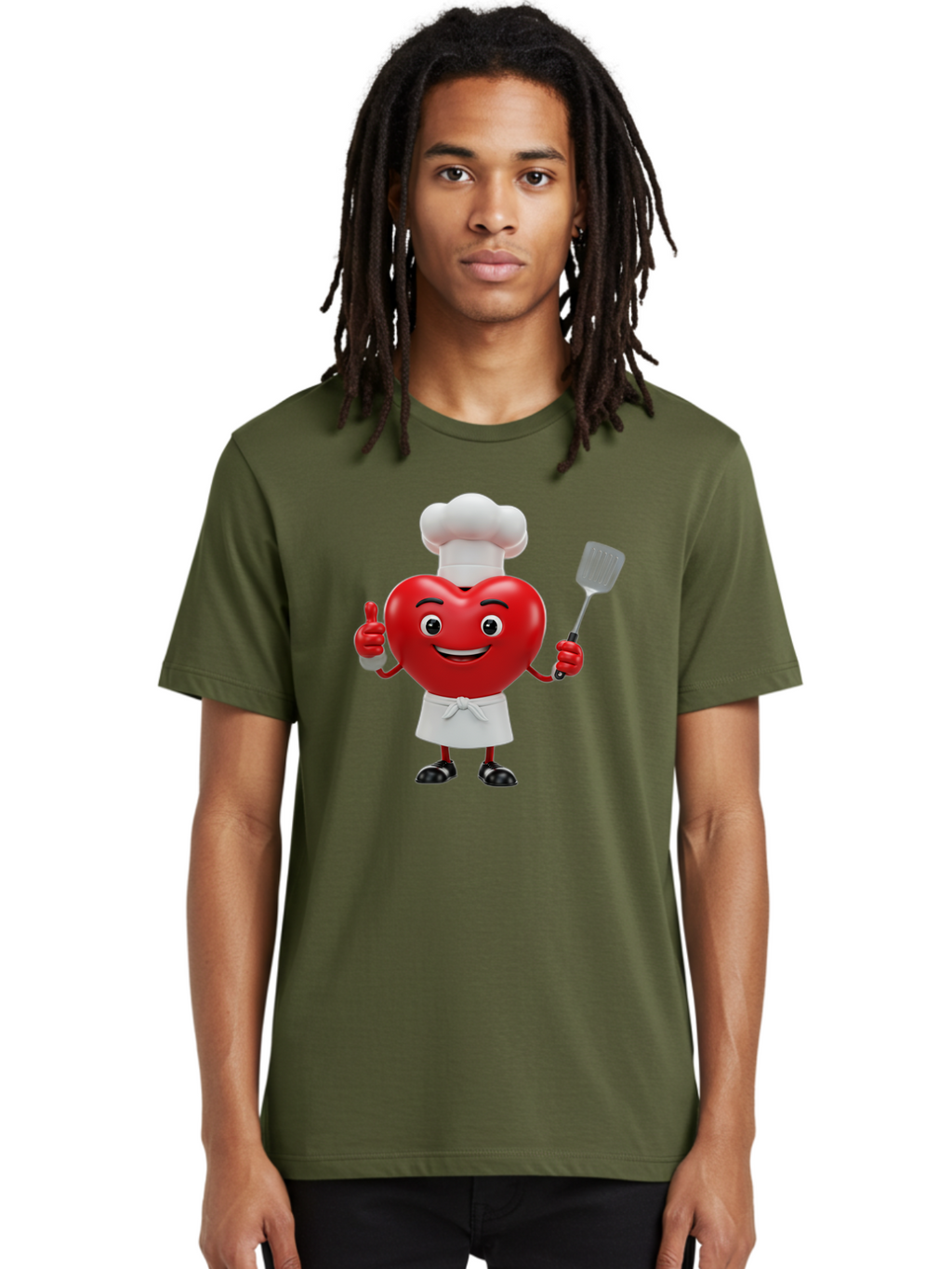 Heart-Chef Men'S Graphic Tee, 100% Cotton, Comfortable Casual Summer Wear, Machine Washable, Heart-Shaped Chef Mascot, Cooking With Love, Chef Hat, White Apron, Thumbs Up, Approval, Kitchen Tool, Culinary Delight, Cartoon Character, Bae198