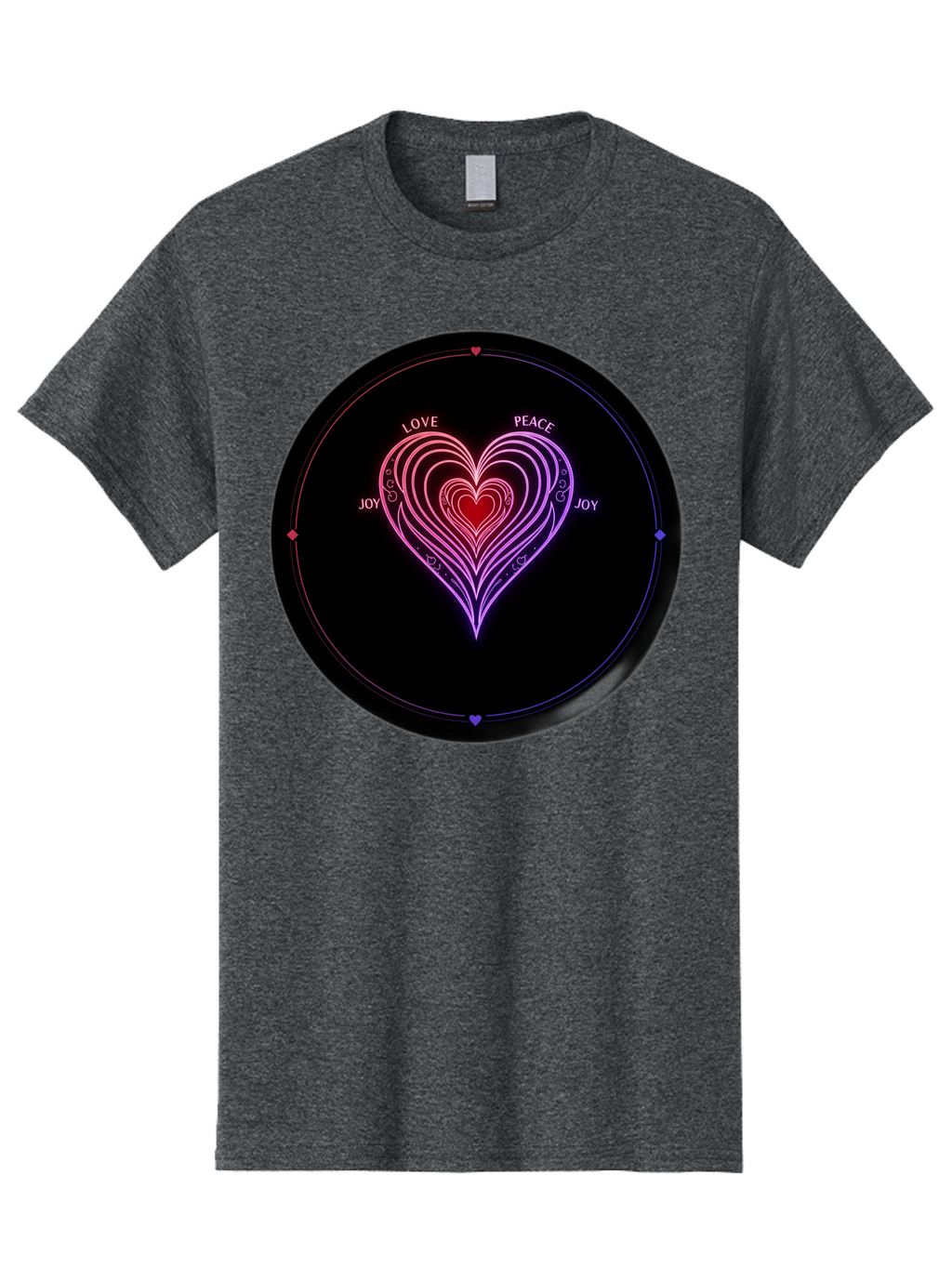 Heart-Of-Love Men'S Graphic Tee, 100% Cotton, Comfortable Casual Summer Wear, Machine Washable, Heart Symbol, Love Peace Joy, Neon Lights, Layered Hearts, Gradient Colors, Circular Design, Emotional Wellness, Positive Vibes, Bae199