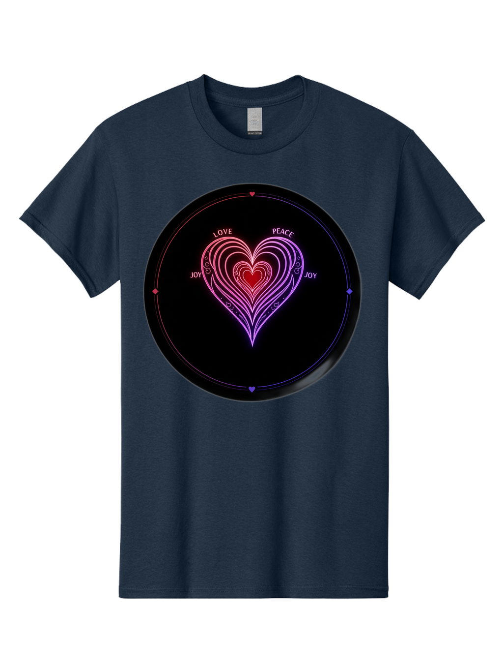 Heart-Of-Love Men'S Graphic Tee, 100% Cotton, Comfortable Casual Summer Wear, Machine Washable, Heart Symbol, Love Peace Joy, Neon Lights, Layered Hearts, Gradient Colors, Circular Design, Emotional Wellness, Positive Vibes, Bae199