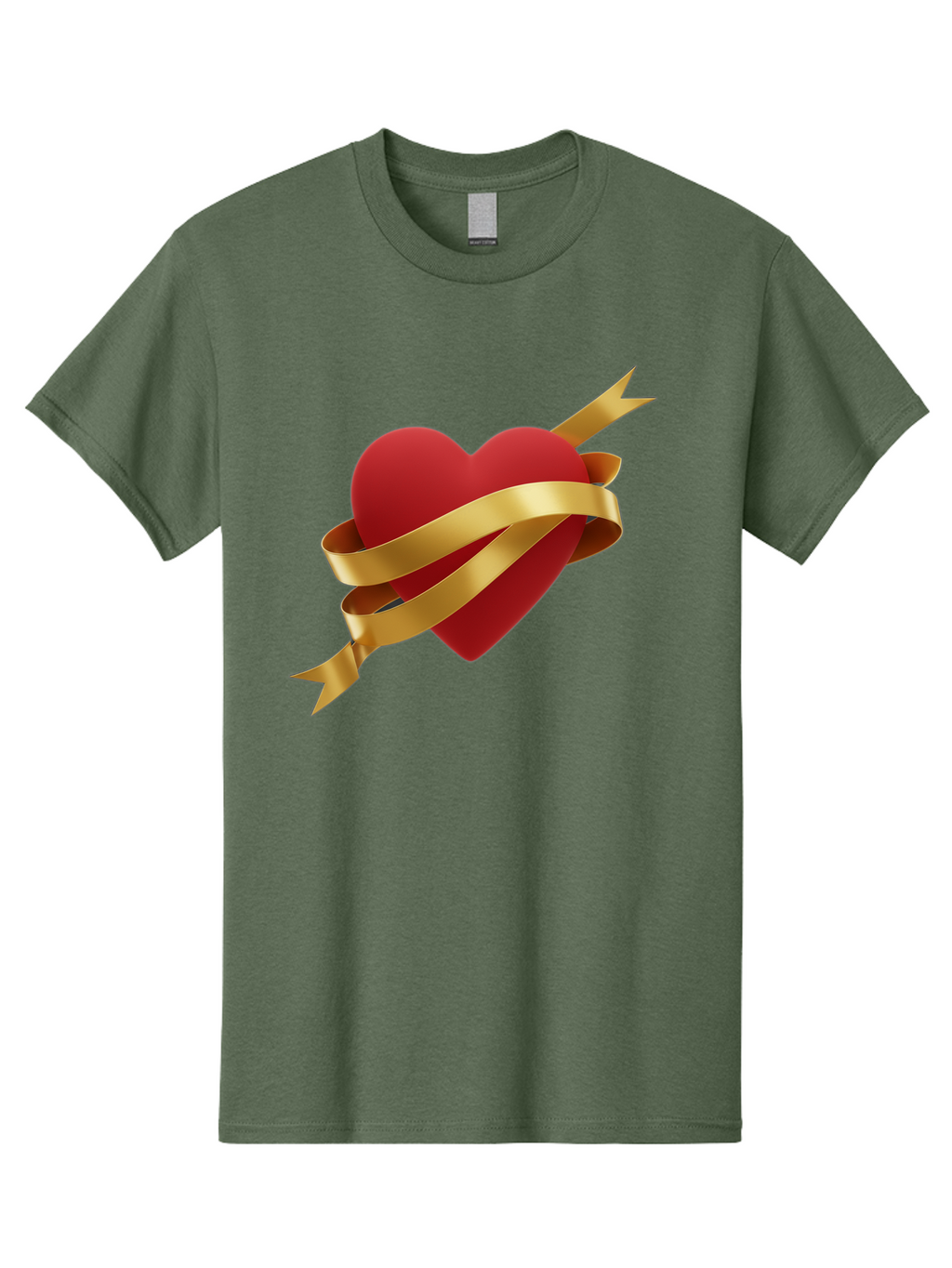 Heart-With-Ribbon-And-Arrow Men'S Graphic Tee, 100% Cotton, Comfortable Casual Summer Wear, Machine Washable, Red Heart, Gold Ribbon, Arrow Through Heart, Love Symbol, Valentines Day, Symbol Of Love, Heart With Ribbon Bae200