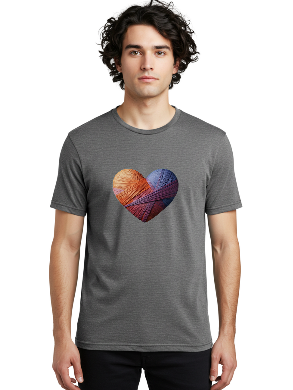 Heart Men'S Graphic Tee, 100% Cotton, Comfortable Casual Summer Wear, Machine Washable, Heart-Shaped Twine, Colorful Threads, Vibrant Colors, Twine Art, Heart Design, Handmade Craft, Creative Expression, Artistic, Yarn, Knitting Bae202