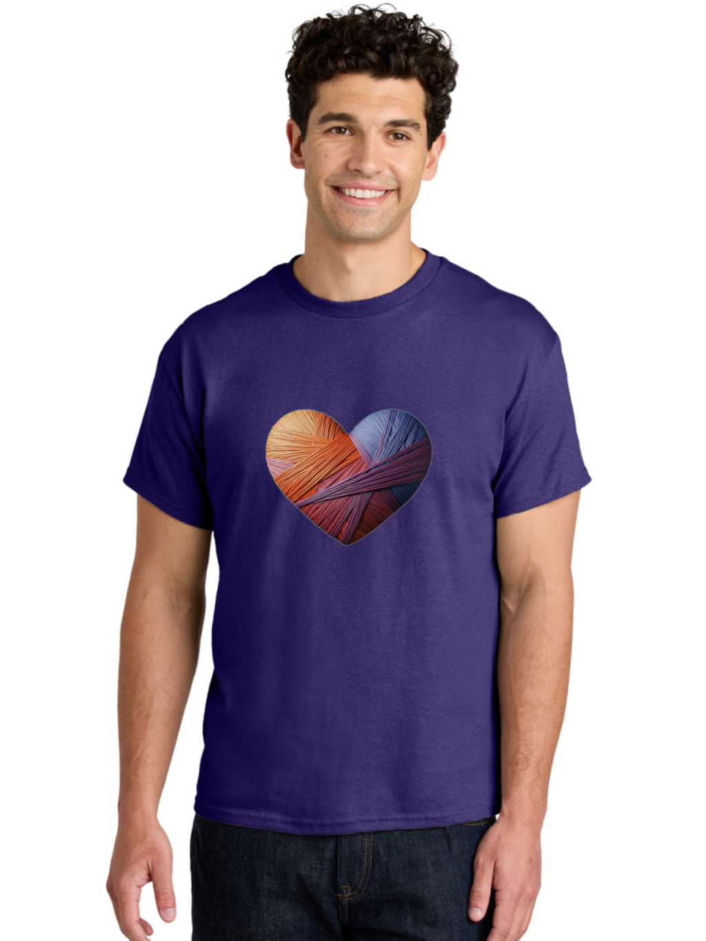 Heart Men'S Graphic Tee, 100% Cotton, Comfortable Casual Summer Wear, Machine Washable, Heart-Shaped Twine, Colorful Threads, Vibrant Colors, Twine Art, Heart Design, Handmade Craft, Creative Expression, Artistic, Yarn, Knitting Bae202