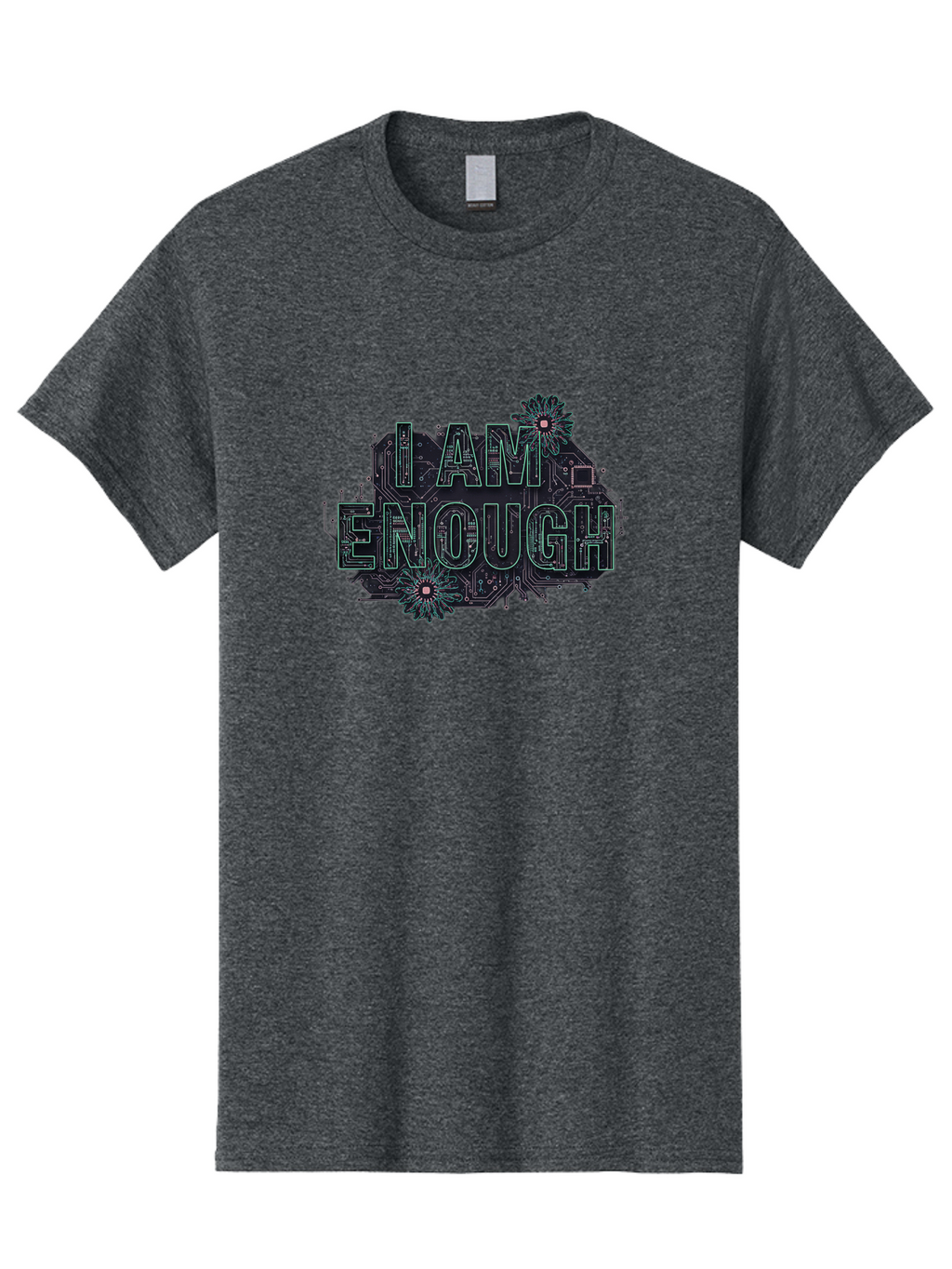 I-Am-Enough-5 Men'S Graphic Tee, 100% Cotton, Comfortable Casual Summer Wear, Machine Washable, Circuit Board Design, Self-Empowerment Message, Motivational Quote, Positive Affirmation, Floral Elements, Tech-Meets-Nature, Confidence Booster Bae209