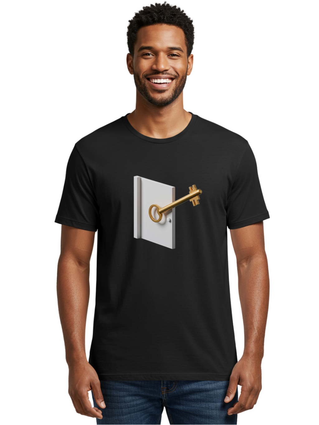 Key-In-Book Men'S Graphic Tee, 100% Cotton, Comfortable Casual Summer Wear, Machine Washable, Key In Door, Access Control, Security Solution, Locking Mechanism, Door Handle, 3D Rendering, Golden Key, White Door Bae213