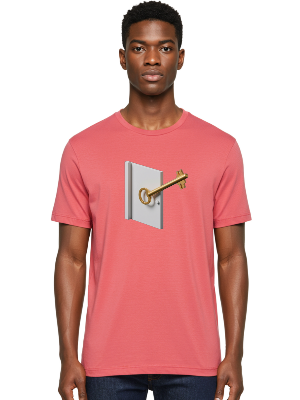 Key-In-Book Men'S Graphic Tee, 100% Cotton, Comfortable Casual Summer Wear, Machine Washable, Key In Door, Access Control, Security Solution, Locking Mechanism, Door Handle, 3D Rendering, Golden Key, White Door Bae213