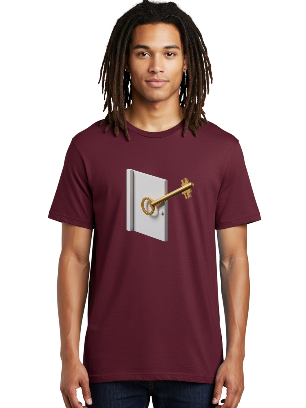 Key-In-Book Men'S Graphic Tee, 100% Cotton, Comfortable Casual Summer Wear, Machine Washable, Key In Door, Access Control, Security Solution, Locking Mechanism, Door Handle, 3D Rendering, Golden Key, White Door Bae213