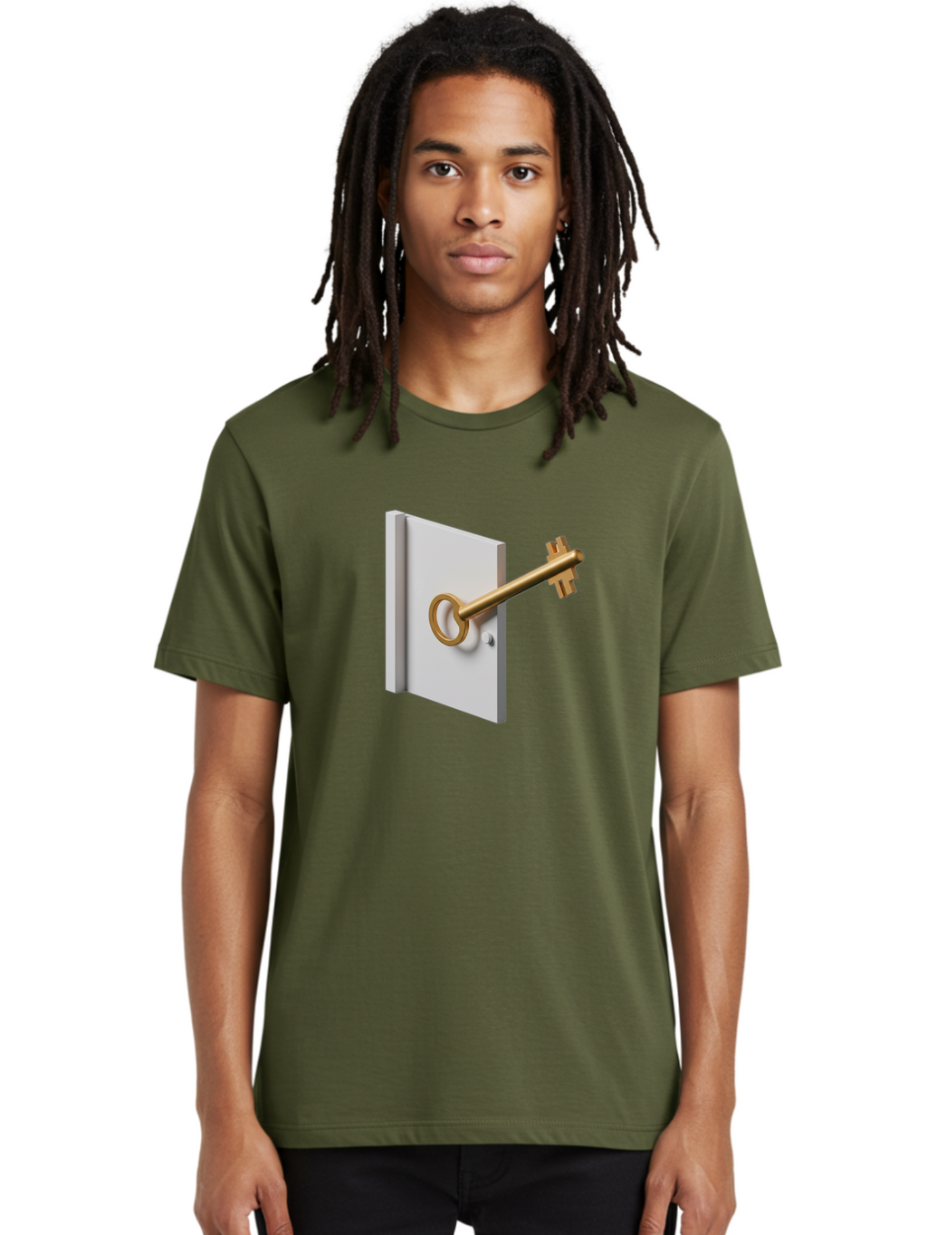 Key-In-Book Men'S Graphic Tee, 100% Cotton, Comfortable Casual Summer Wear, Machine Washable, Key In Door, Access Control, Security Solution, Locking Mechanism, Door Handle, 3D Rendering, Golden Key, White Door Bae213
