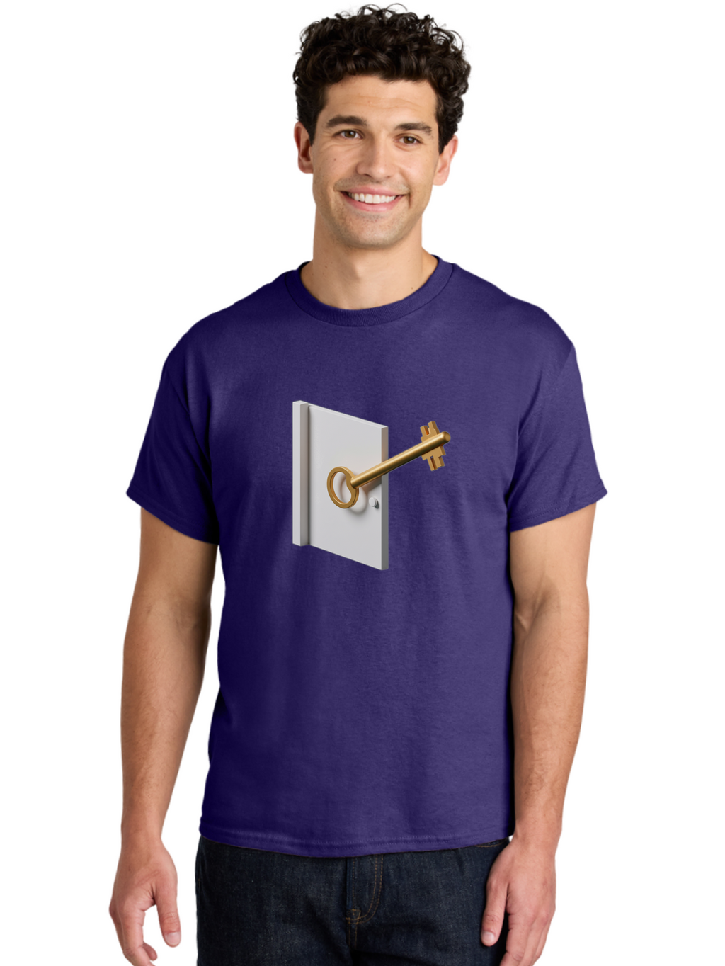 Key-In-Book Men'S Graphic Tee, 100% Cotton, Comfortable Casual Summer Wear, Machine Washable, Key In Door, Access Control, Security Solution, Locking Mechanism, Door Handle, 3D Rendering, Golden Key, White Door Bae213