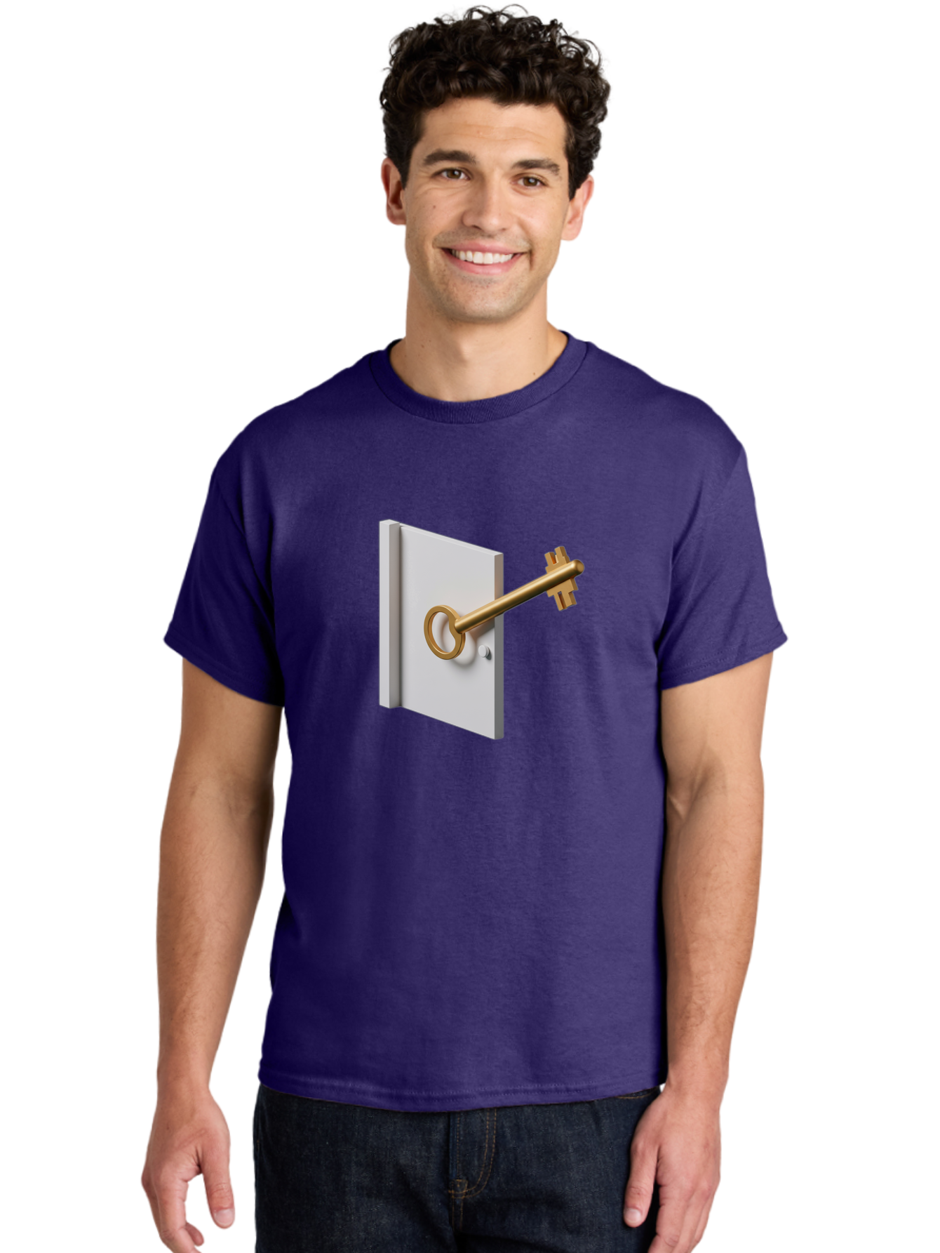 Key-In-Book Men'S Graphic Tee, 100% Cotton, Comfortable Casual Summer Wear, Machine Washable, Key In Door, Access Control, Security Solution, Locking Mechanism, Door Handle, 3D Rendering, Golden Key, White Door Bae213