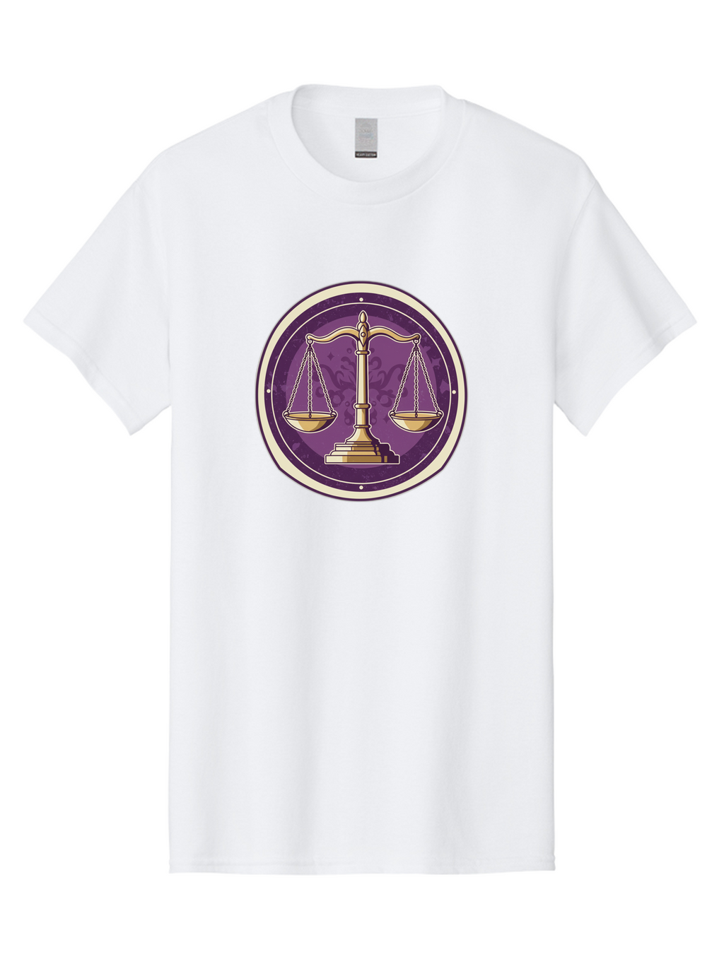 Libra-Scales Men'S Graphic Tee, 100% Cotton, Comfortable Casual Summer Wear, Machine Washable, Scales Of Justice, Balance And Harmony, Libra Zodiac Sign, Gold Scales, Purple Circle, Justice Symbol, Equilibrium, Fairness, Astrology Symbol Bae218
